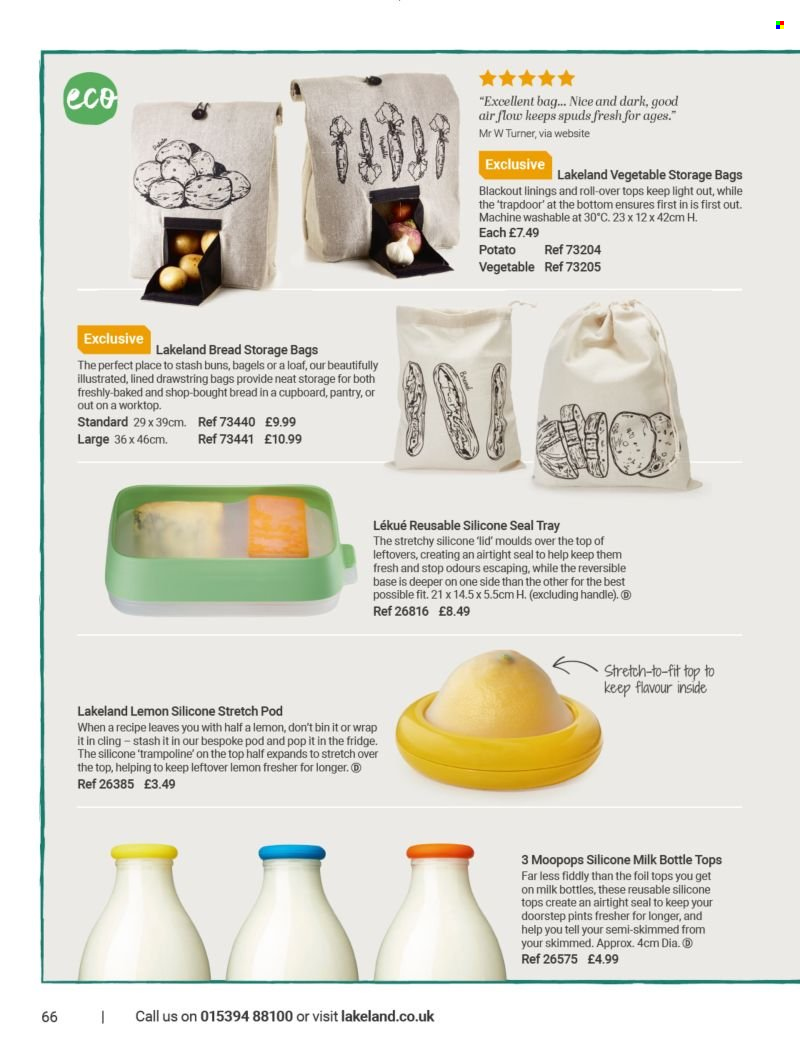 thumbnail - Lakeland offer  - Sales products - bagels, buns, bin, storage bag, lid, tray. Page 66.
