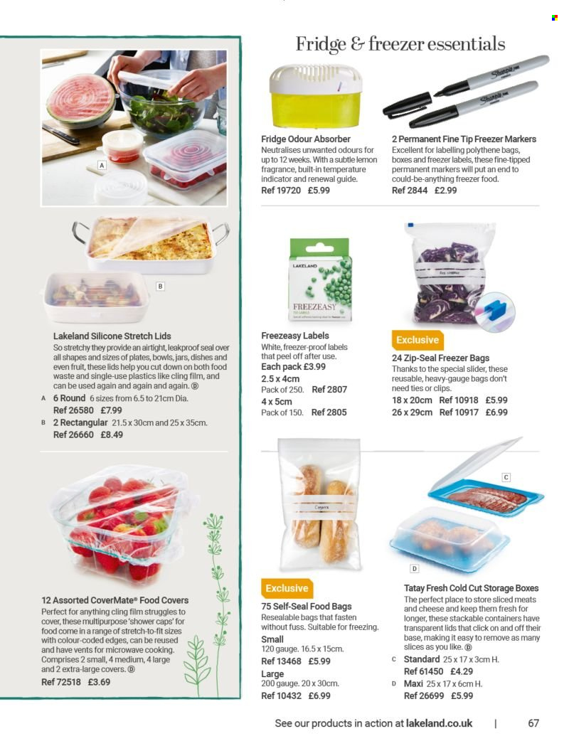 thumbnail - Lakeland offer  - Sales products - plate, freezer bag, jar, storage box, bag, deco strips. Page 67.