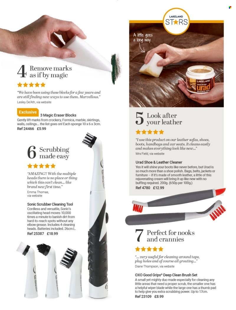 thumbnail - Lakeland offer  - Sales products - leather cleaner, cleaner, cleaning tools, sponge, brush set, eraser. Page 95.