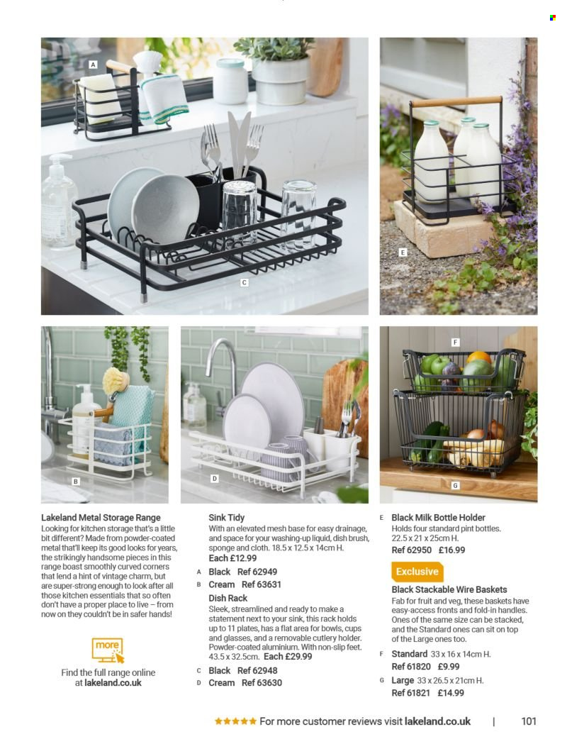 thumbnail - Lakeland offer  - Sales products - basket, brush, dish brush, plate, dish rack, cup, cutlery holder. Page 101.