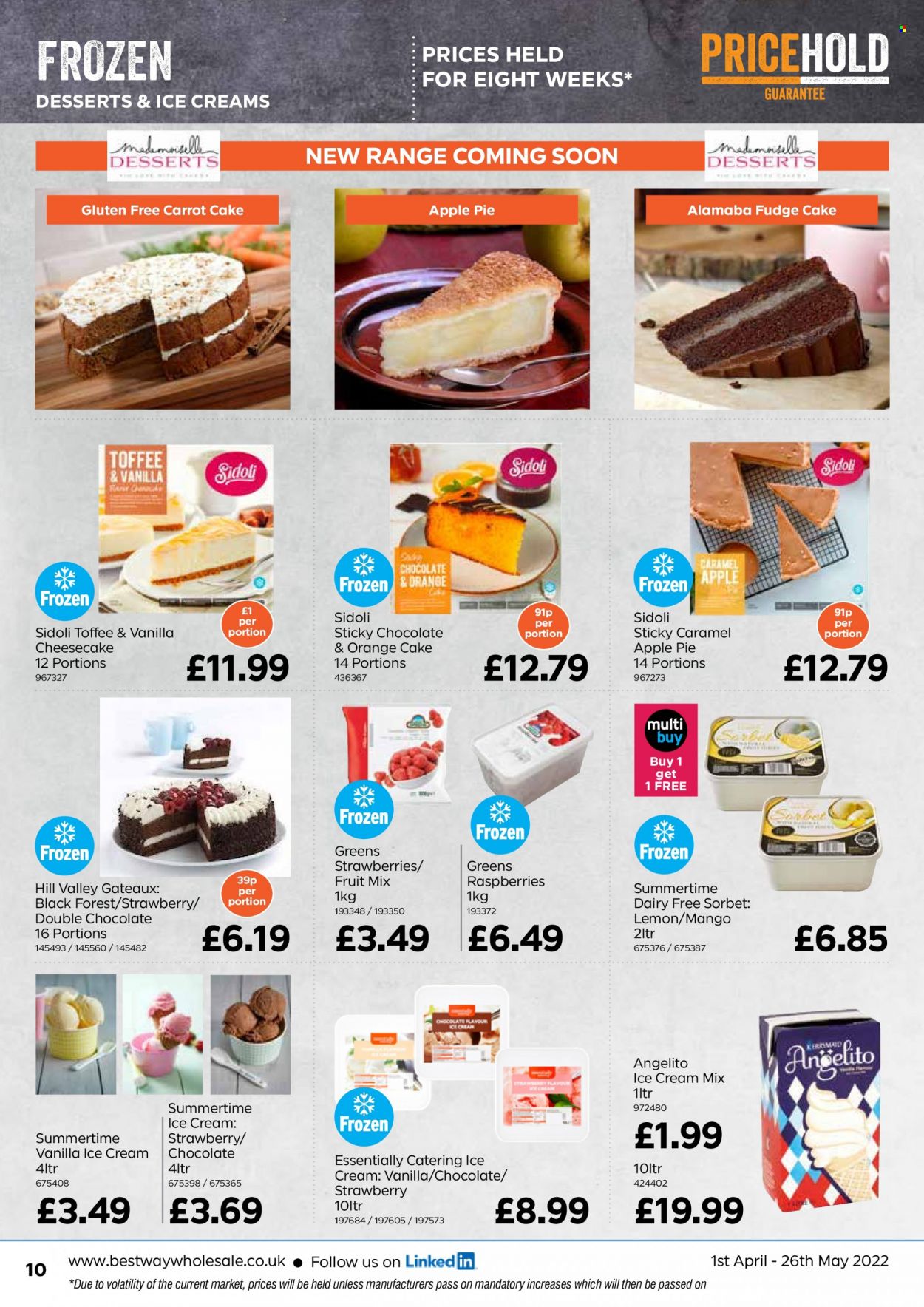 thumbnail - Bestway offer  - 01/04/2022 - 26/05/2022 - Sales products - mango, strawberries, cake, pie, apple pie, ice cream, fudge, fruit mix, toffee. Page 10.
