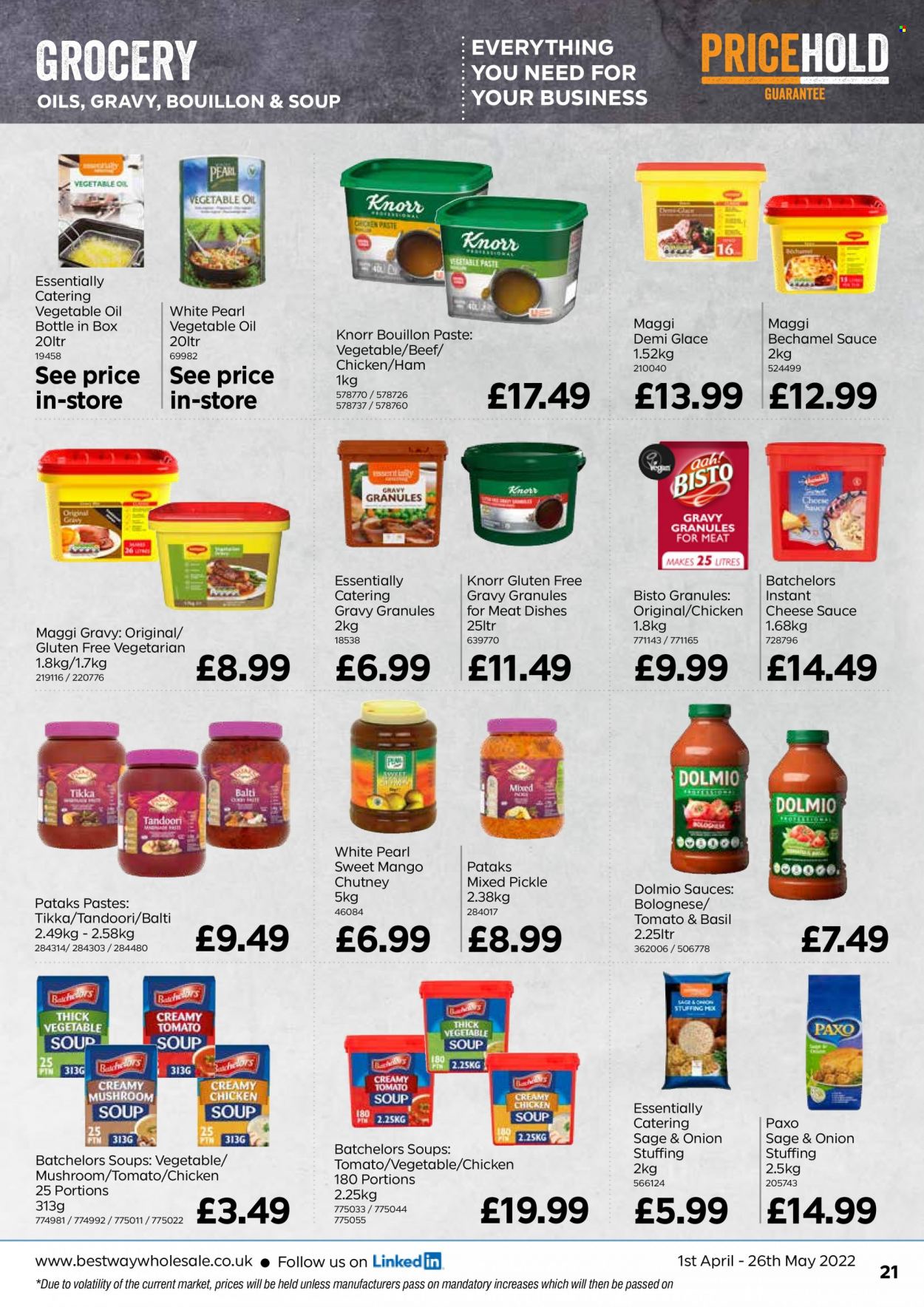 thumbnail - Bestway offer  - 01/04/2022 - 26/05/2022 - Sales products - mushrooms, soup, Knorr, ham, cheese, bouillon, Maggi, chutney, vegetable oil, oil. Page 21.