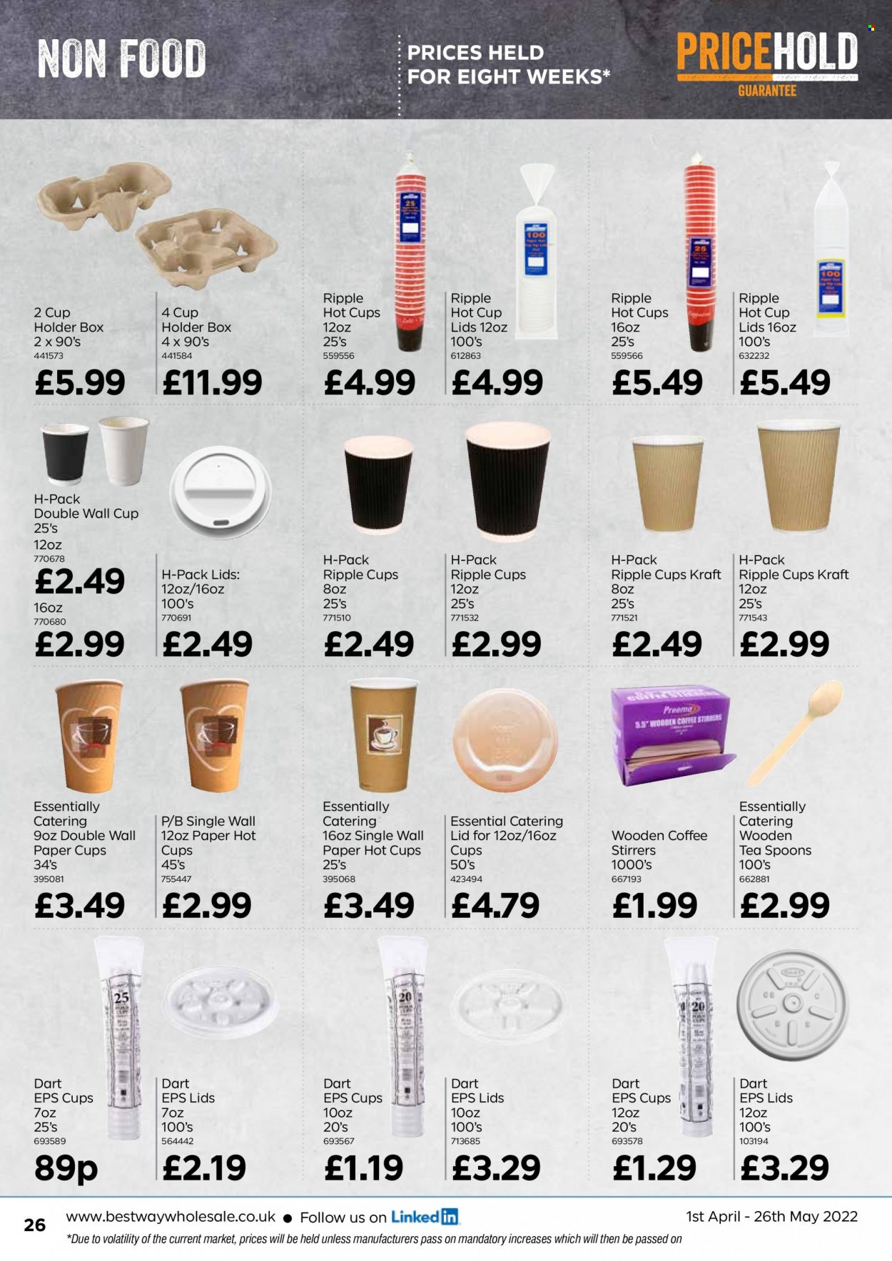 thumbnail - Bestway offer  - 01/04/2022 - 26/05/2022 - Sales products - Kraft®, tea, coffee, lid, spoon, cup, paper, party cups, wall cup. Page 26.