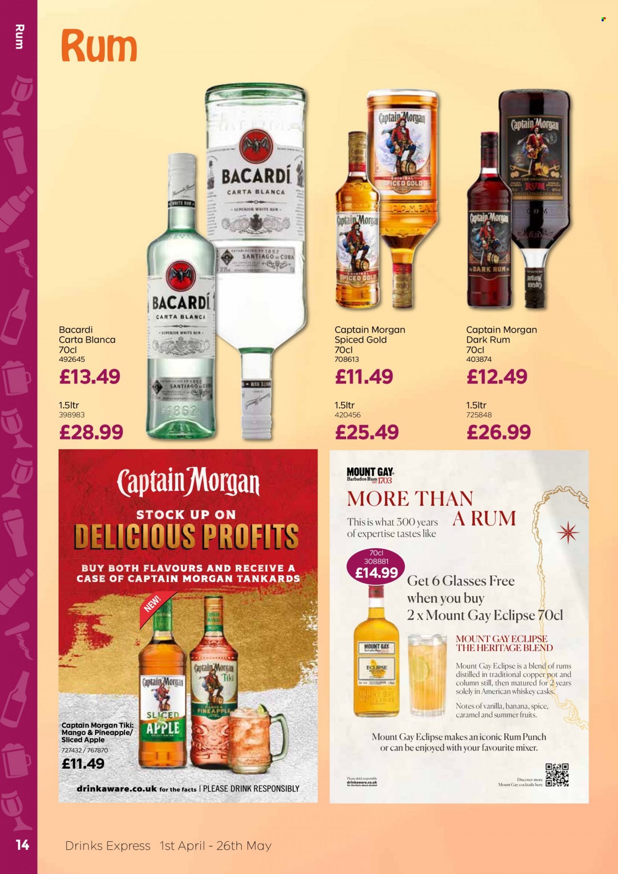 thumbnail - Bestway offer  - 01/04/2022 - 26/05/2022 - Sales products - pineapple, spice, Bacardi, Captain Morgan, whiskey, punch, rum, whisky, pot. Page 14.