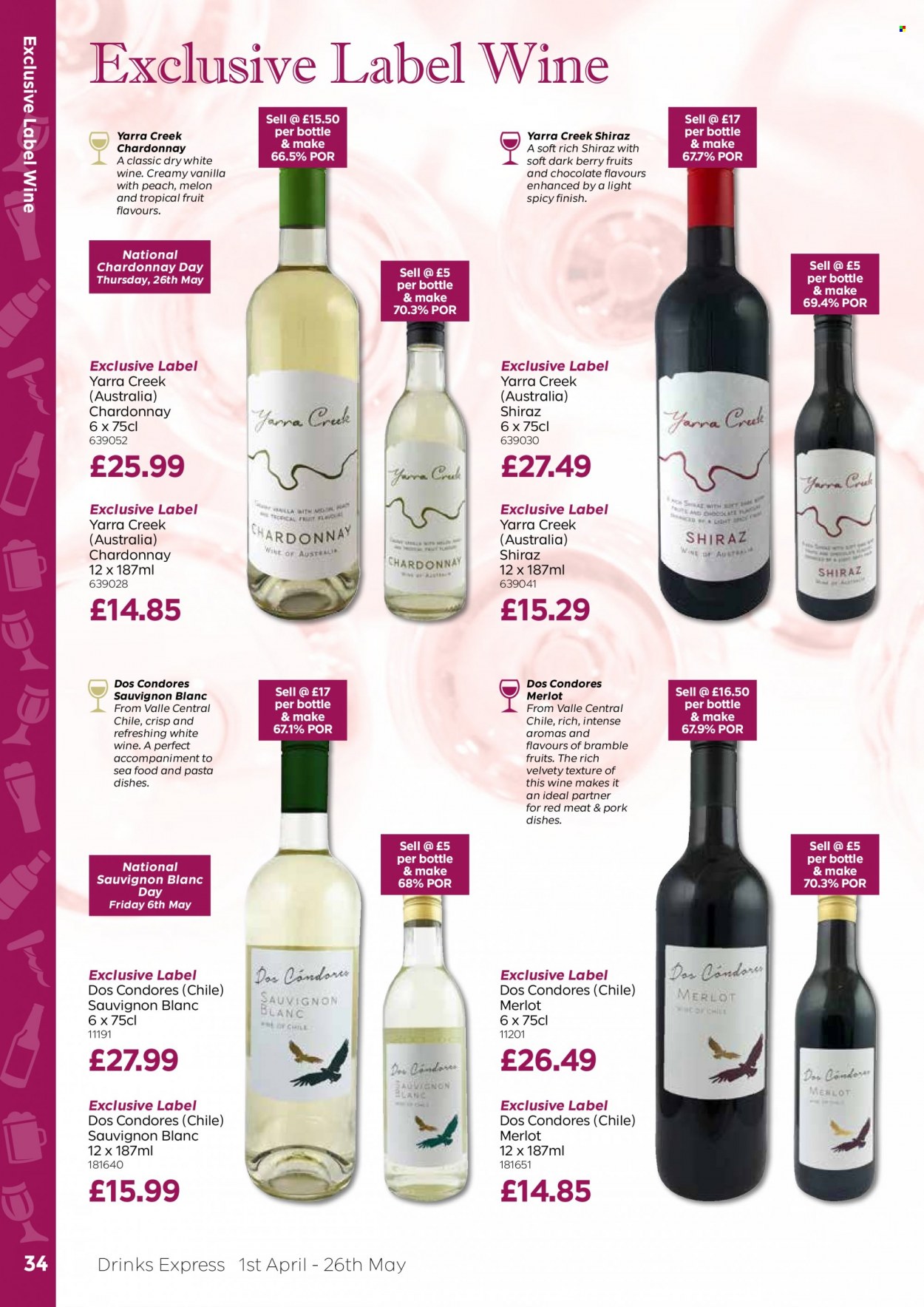 thumbnail - Bestway offer  - 01/04/2022 - 26/05/2022 - Sales products - melons, seafood, pasta sides, red wine, white wine, Chardonnay, wine, Merlot, Sauvignon Blanc, Shiraz. Page 34.