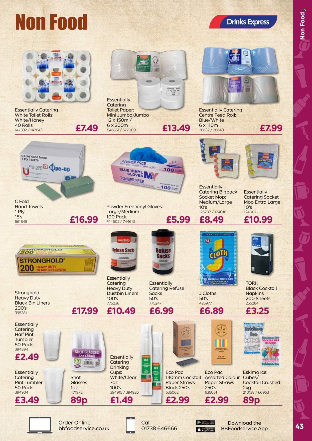 thumbnail - Bestway offer  - 01/04/2022 - 26/05/2022 - Sales products - honey, napkins, toilet paper, bin, gloves, mop, tumbler, cup, straw, towel, hand towel. Page 43.