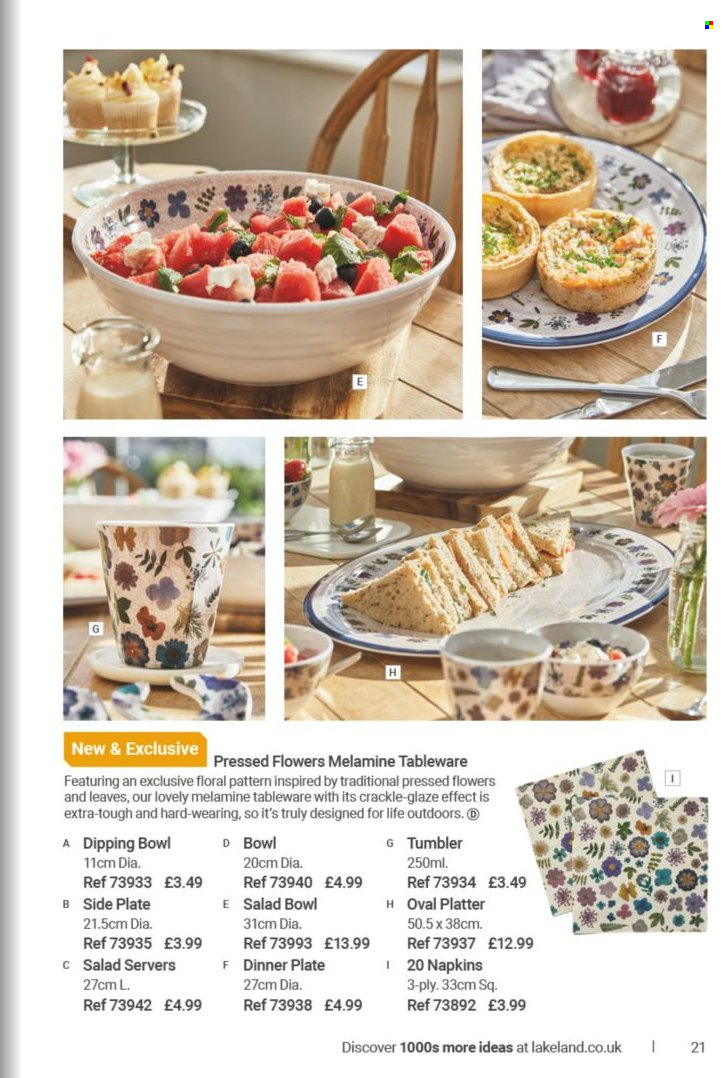 thumbnail - Lakeland offer  - Sales products - napkins, tableware, tumbler, plate, dinner plate, salad bowl, bowl. Page 21.
