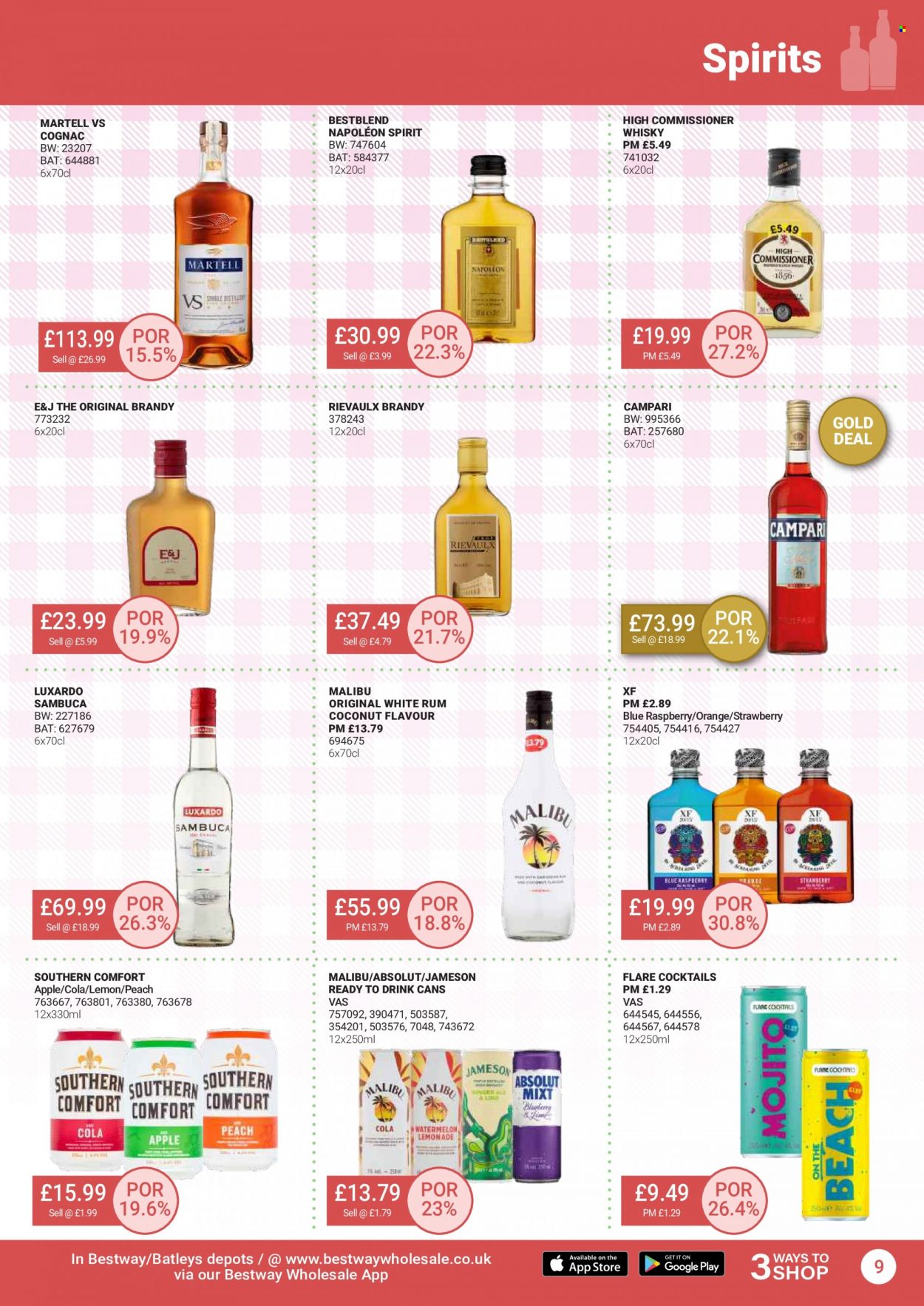 thumbnail - Bestway offer  - 29/04/2022 - 26/05/2022 - Sales products - oranges, brandy, cognac, Jameson, Absolut, rum, Malibu, whisky. Page 9.