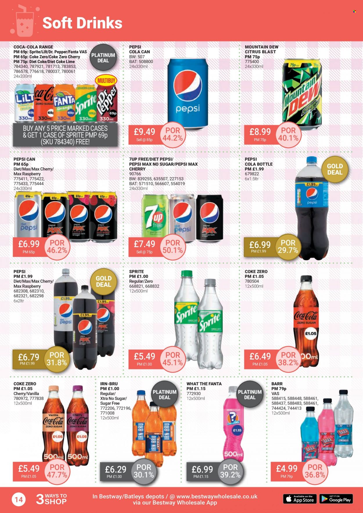 thumbnail - Bestway offer  - 29/04/2022 - 26/05/2022 - Sales products - cherries, pepper, Coca-Cola, Mountain Dew, Sprite, Pepsi, Fanta, Pepsi Max, Coca-Cola zero, Dr. Pepper, Diet Pepsi, Diet Coke, soft drink, 7UP, XTRA. Page 14.