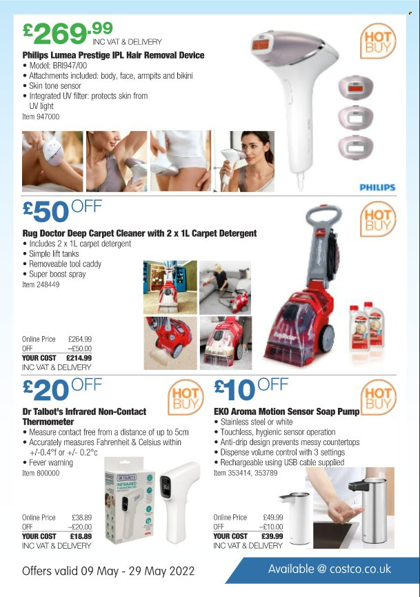 thumbnail - Costco offer  - 09/05/2022 - 29/05/2022 - Sales products - Philips, Boost, detergent, cleaner, soap, hair removal, thermometer, tank. Page 29.