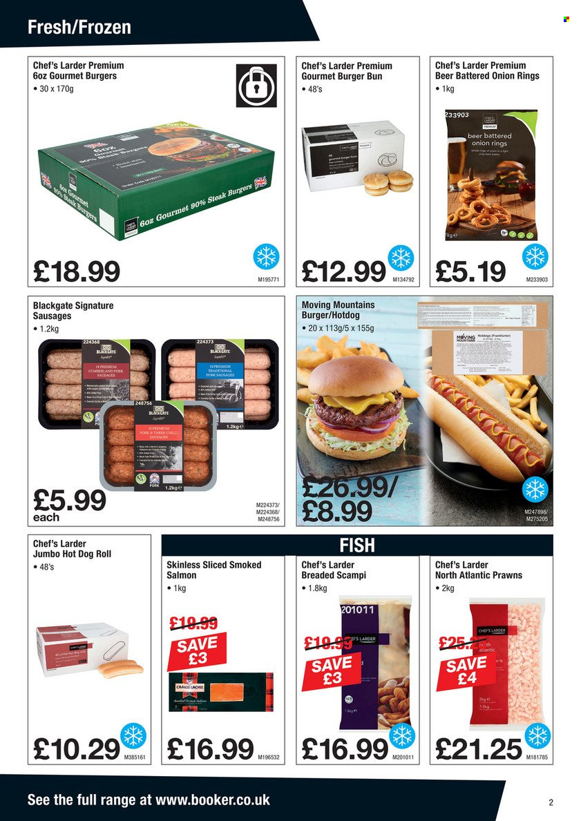 thumbnail - Makro offer  - 04/05/2022 - 31/05/2022 - Sales products - beer, steak, hot dog rolls, burger buns, salmon, smoked salmon, prawns, fish, onion rings, sausage. Page 2.