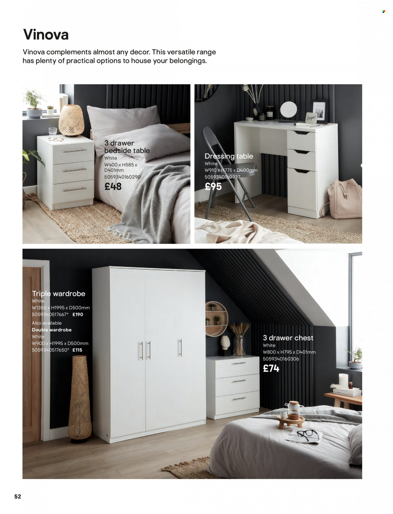 thumbnail - B&Q offer  - Sales products - table, wardrobe, bedside table, dressing table. Page 52.