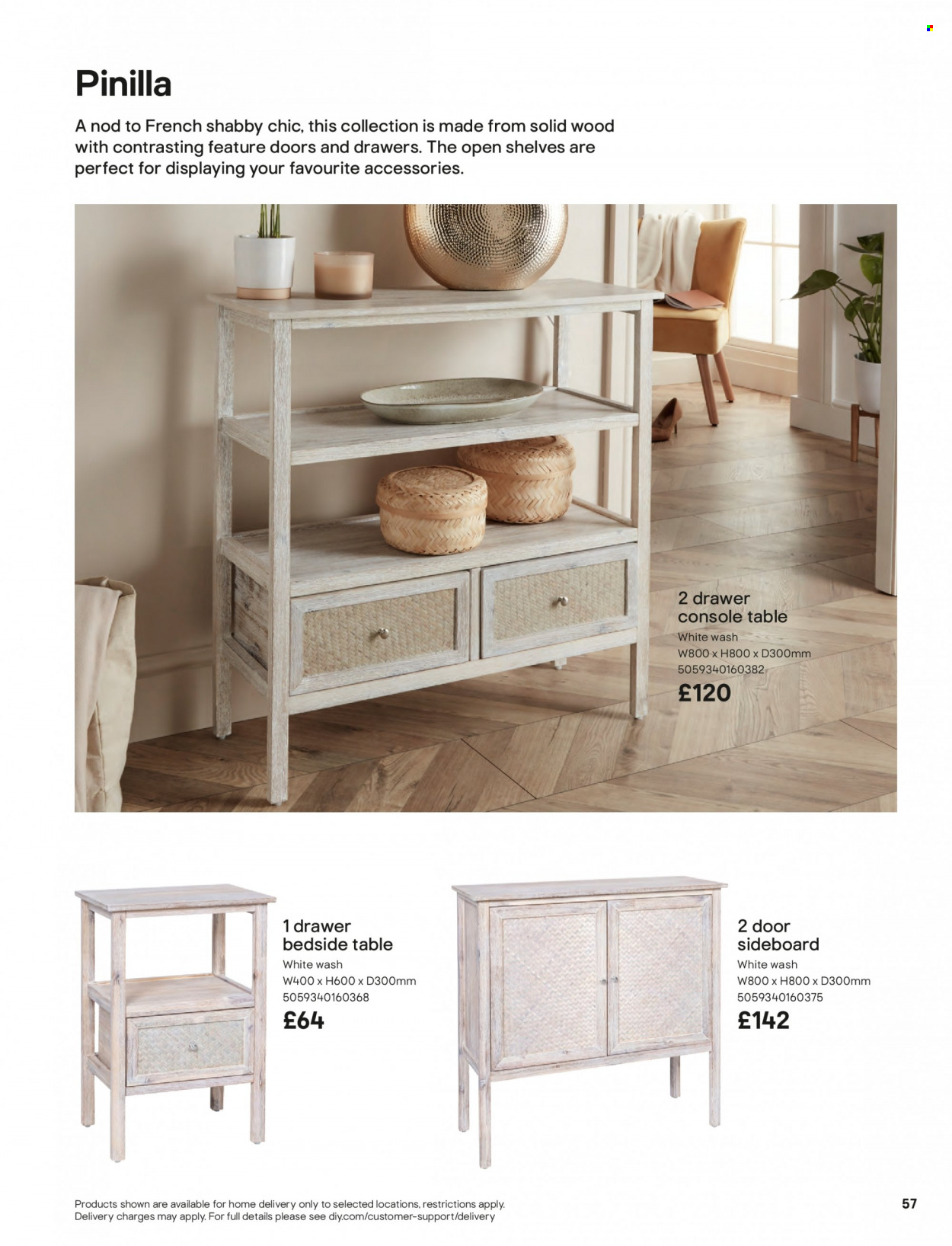 thumbnail - B&Q offer  - Sales products - table, sideboard, shelves, bedside table. Page 57.