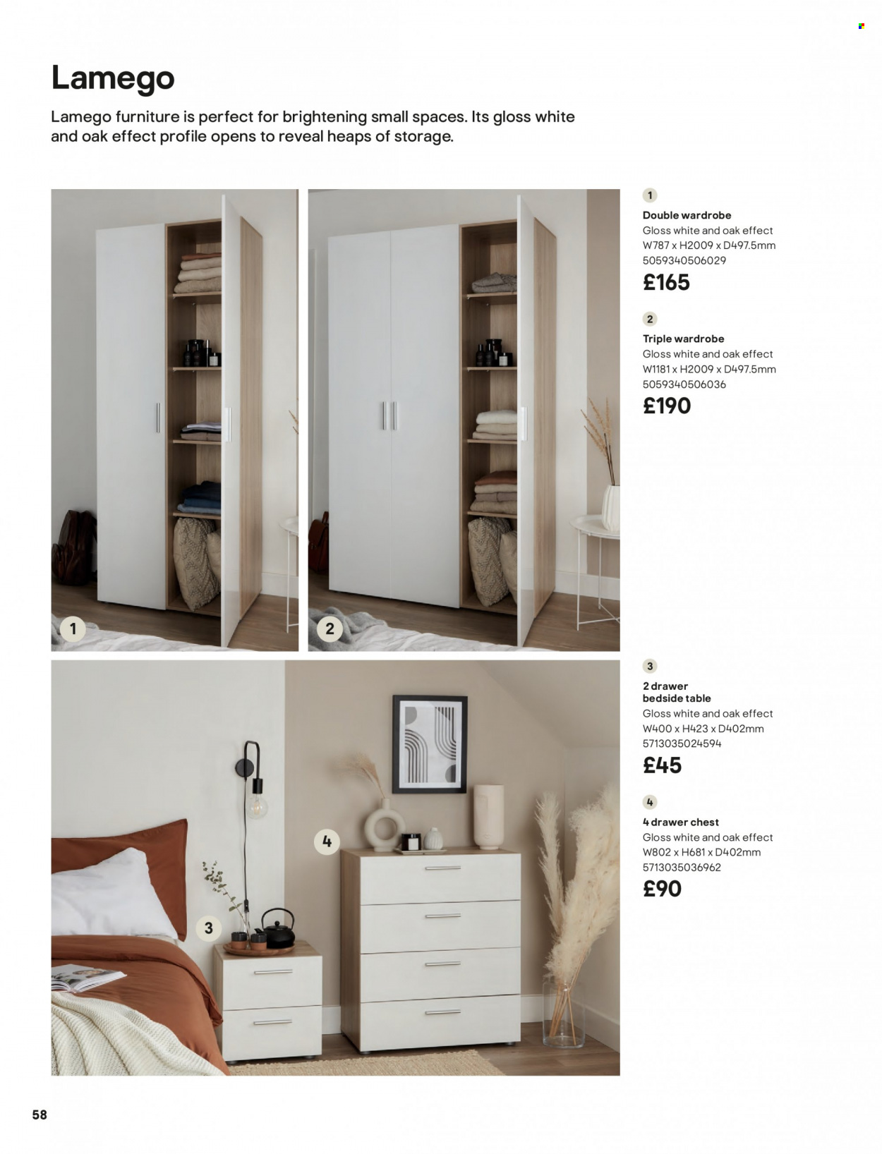 thumbnail - B&Q offer  - Sales products - table, wardrobe, bedside table. Page 58.