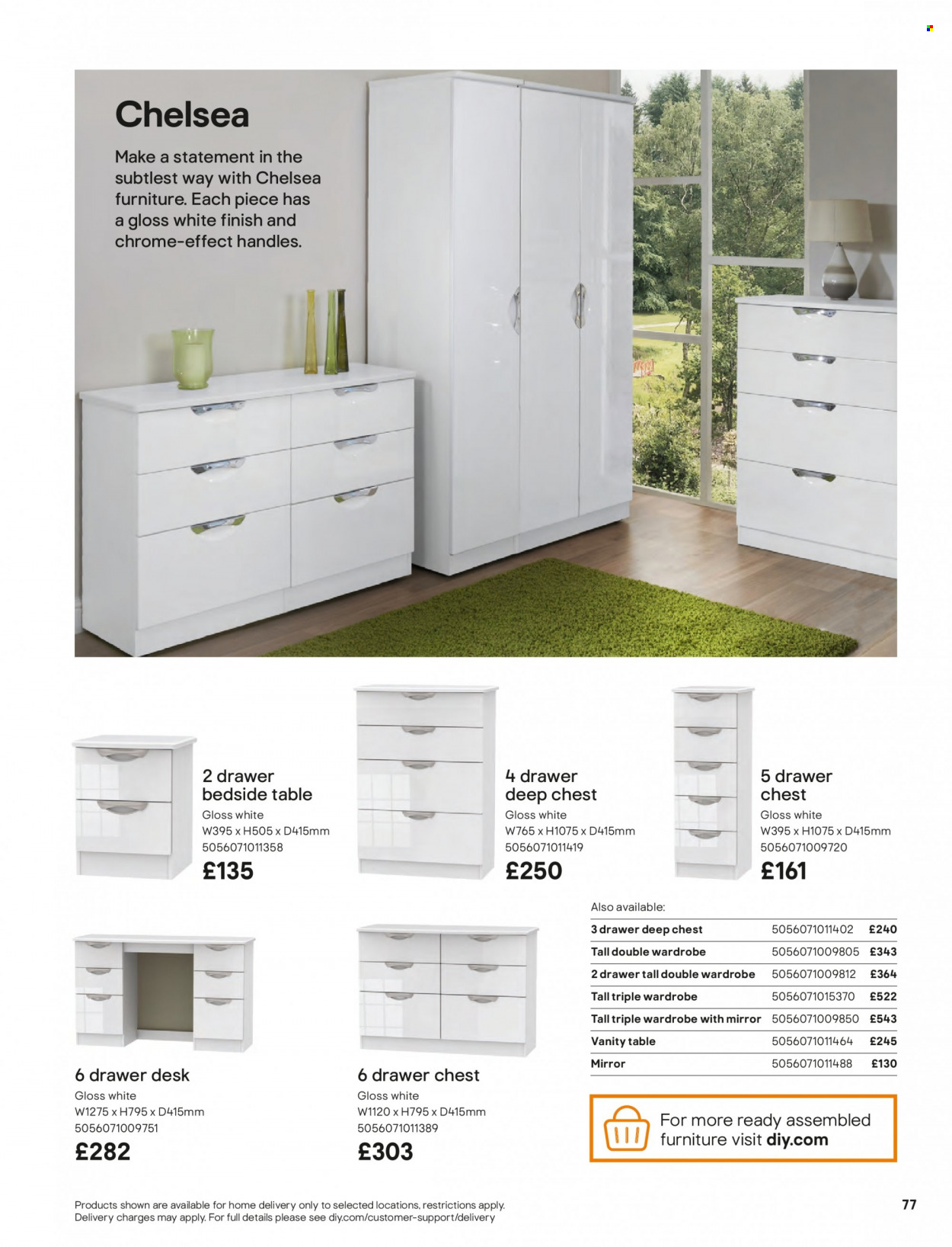 thumbnail - B&Q offer  - Sales products - table, wardrobe, bedside table, vanity, mirror. Page 77.