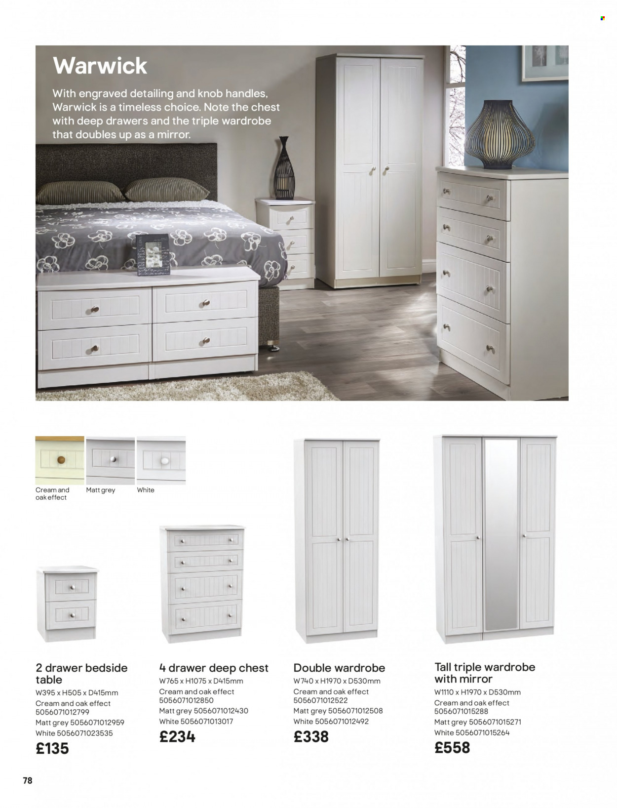 thumbnail - B&Q offer  - Sales products - table, wardrobe, bedside table, mirror. Page 78.