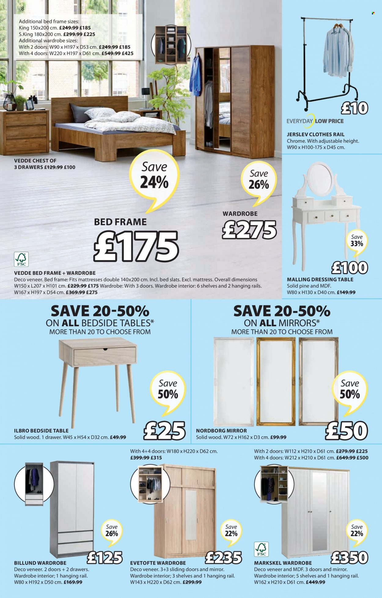 thumbnail - JYSK offer  - 12/05/2022 - 25/05/2022 - Sales products - table, bed, bed frame, mattress, wardrobe, bedside table, dressing table, clothes rail, mirror. Page 8.