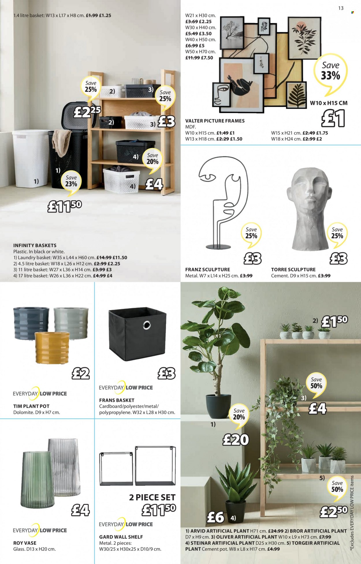 thumbnail - JYSK offer  - 12/05/2022 - 25/05/2022 - Sales products - wall shelf, picture frame, vase, artificial plant, basket, pot, plant pot. Page 13.