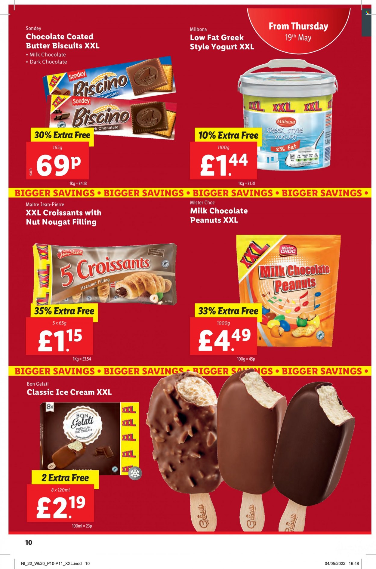 thumbnail - Lidl offer  - 19/05/2022 - 25/05/2022 - Sales products - croissant, yoghurt, butter, ice cream, biscuit, milk chocolate, dark chocolate. Page 10.