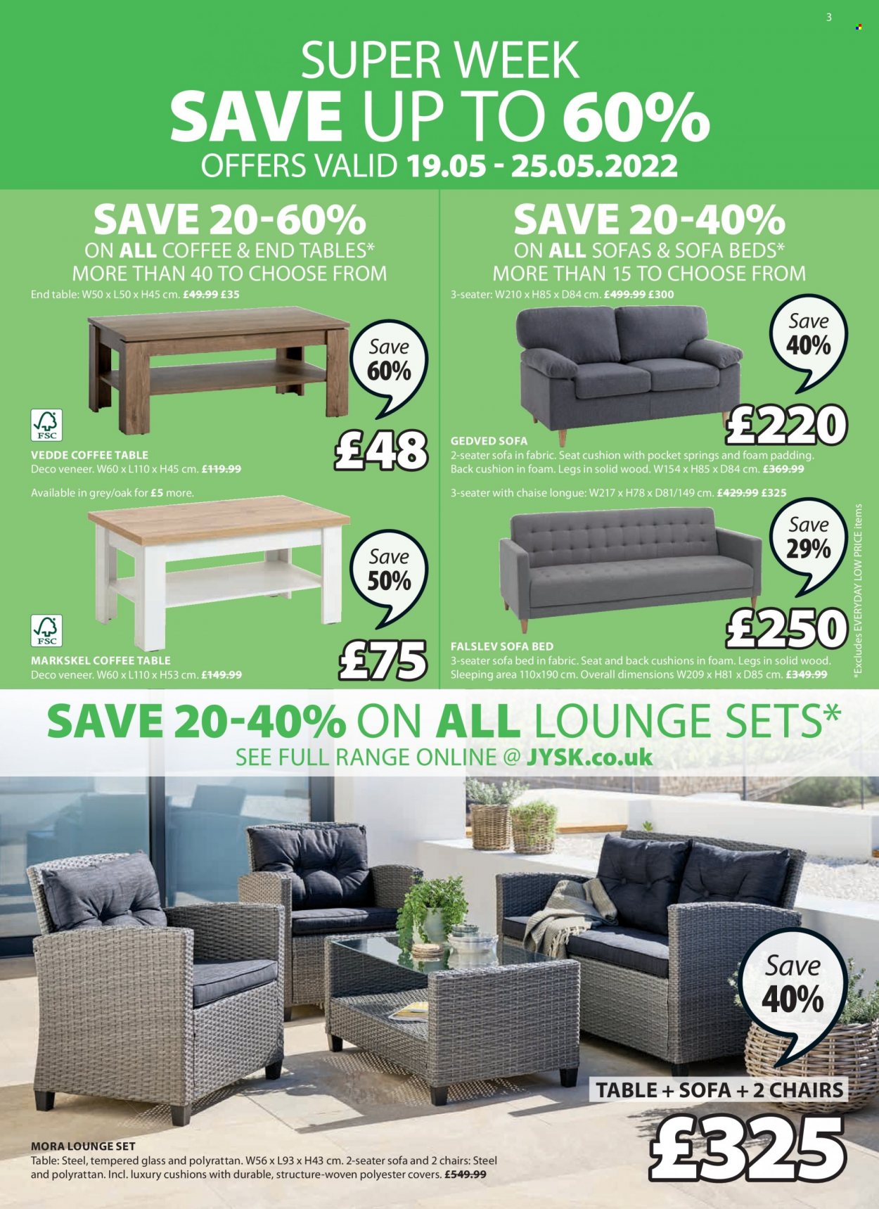 thumbnail - JYSK offer  - 19/05/2022 - 01/06/2022 - Sales products - chair, sofa, sofa bed, chaise longue, lounge, coffee table, end table, bed, cushion. Page 3.