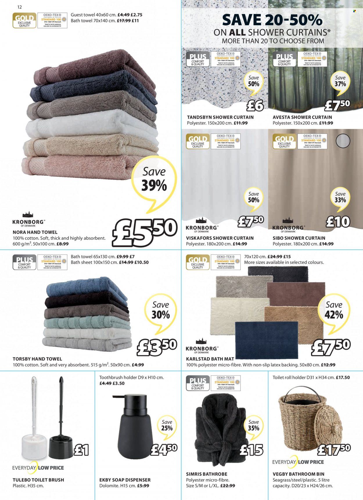 thumbnail - JYSK offer  - 19/05/2022 - 01/06/2022 - Sales products - toothbrush, bin, holder, shower curtain, soap dispenser, toilet brush, toilet roll holder, toothbrush holder, dispenser, curtain, bath mat, bath towel, towel, hand towel, bathrobe. Page 12.