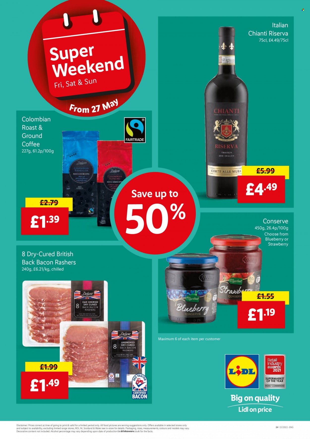 thumbnail - Lidl offer  - 26/05/2022 - 01/06/2022 - Sales products - alcohol, bacon, coffee. Page 24.