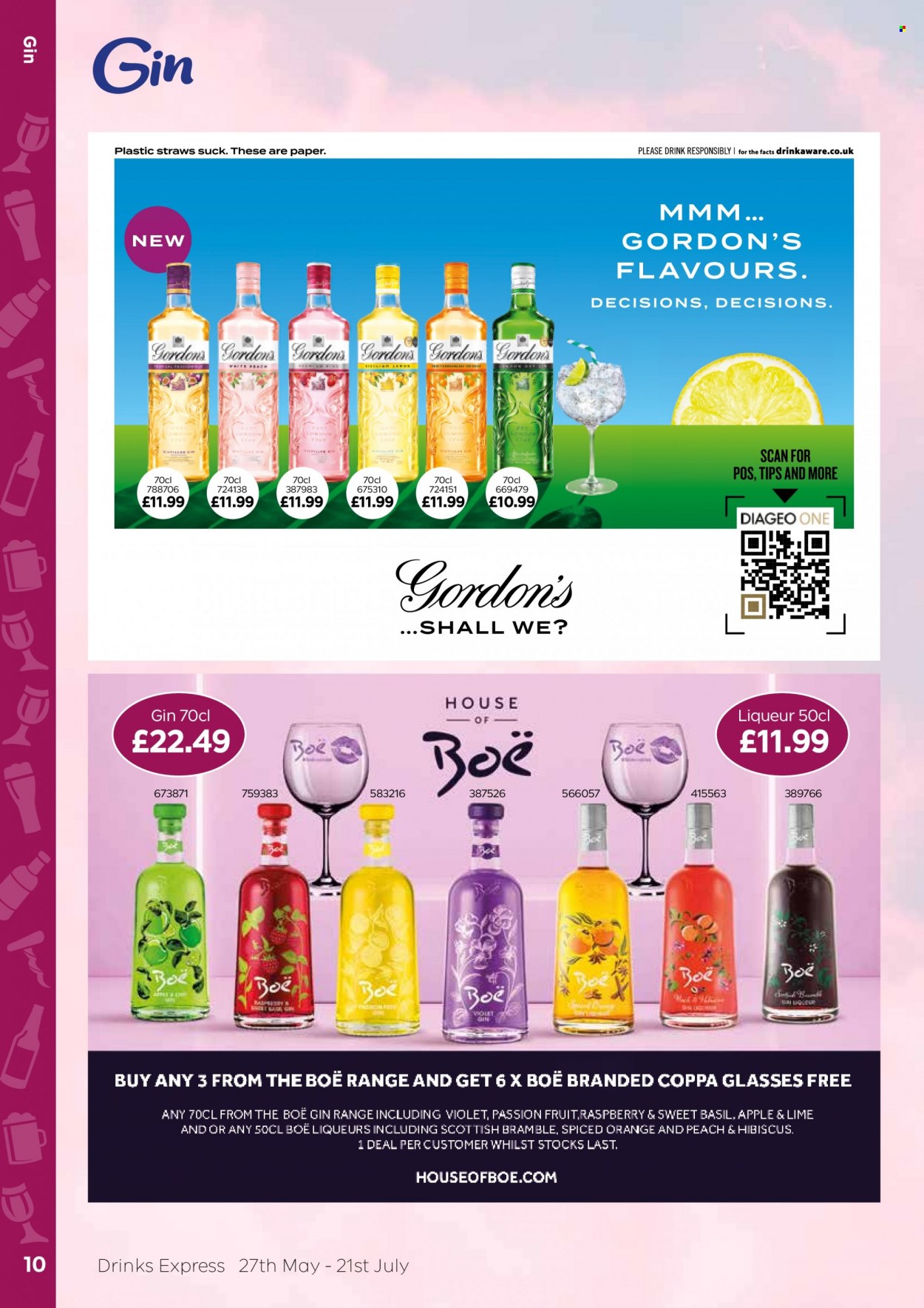 thumbnail - Bestway offer  - 27/05/2022 - 21/07/2022 - Sales products - oranges, esponja, gin, liqueur, Gordon's, straw, paper. Page 10.