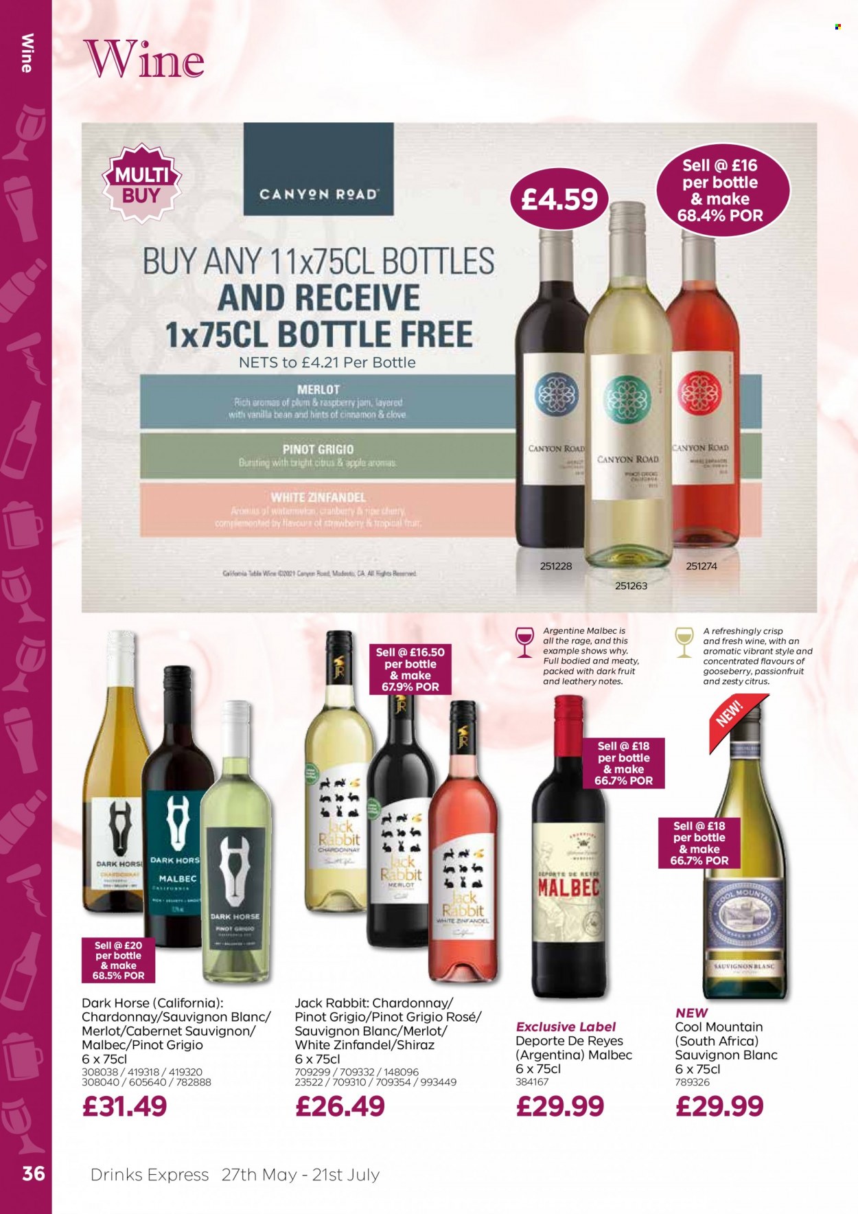 thumbnail - Bestway offer  - 27/05/2022 - 21/07/2022 - Sales products - rabbit, Cabernet Sauvignon, red wine, white wine, Chardonnay, wine, Merlot, Sauvignon Blanc, Shiraz, Pinot Grigio, rosé wine. Page 36.