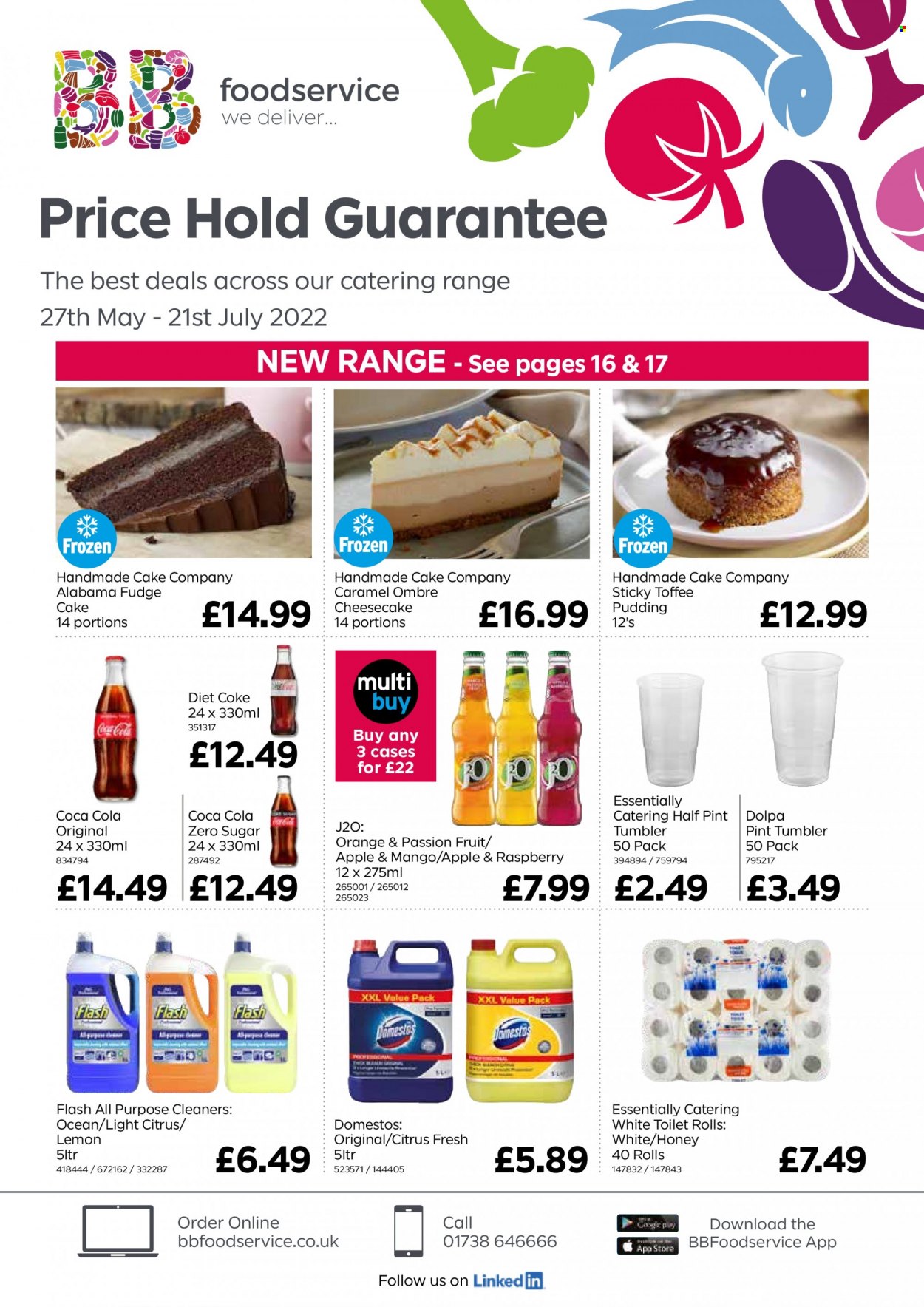 thumbnail - Bestway offer  - 27/05/2022 - 21/07/2022 - Sales products - oranges, cake, cheesecake, pudding, fudge, toffee, caramel, honey, Coca-Cola, Coca-Cola zero, Diet Coke, toilet paper, Domestos, tumbler. Page 1.
