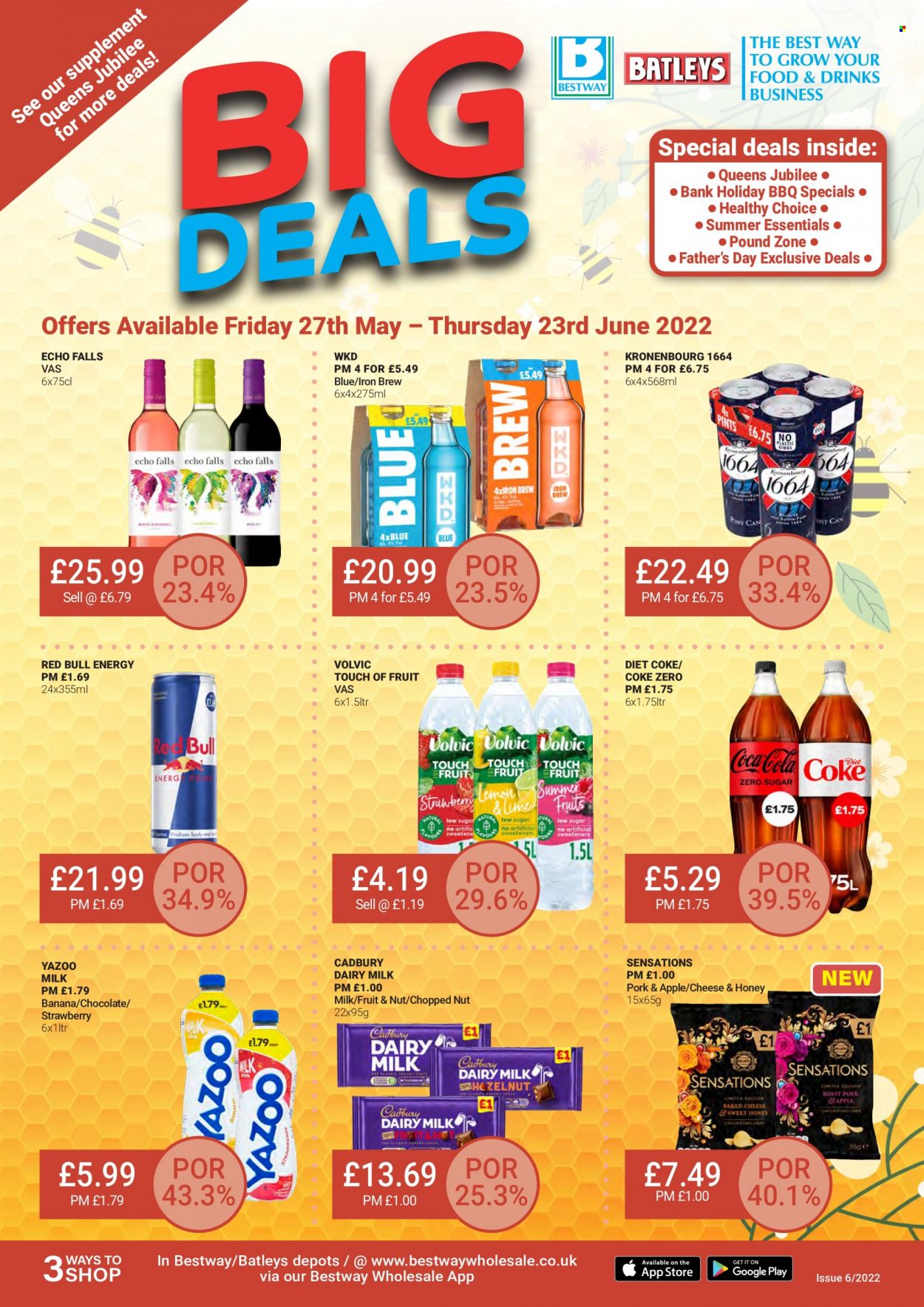 thumbnail - Bestway offer  - 27/05/2022 - 23/06/2022 - Sales products - Healthy Choice, chocolate, Cadbury, Dairy Milk, honey, Coca-Cola, Coca-Cola zero, Diet Coke, Red Bull, Volvic. Page 1.