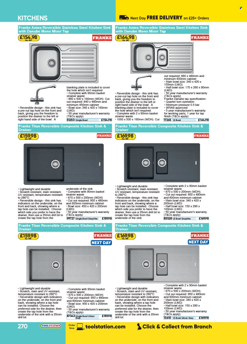 thumbnail - Toolstation offer  - Sales products - mixer tap, sink, basket, cabinet. Page 270.