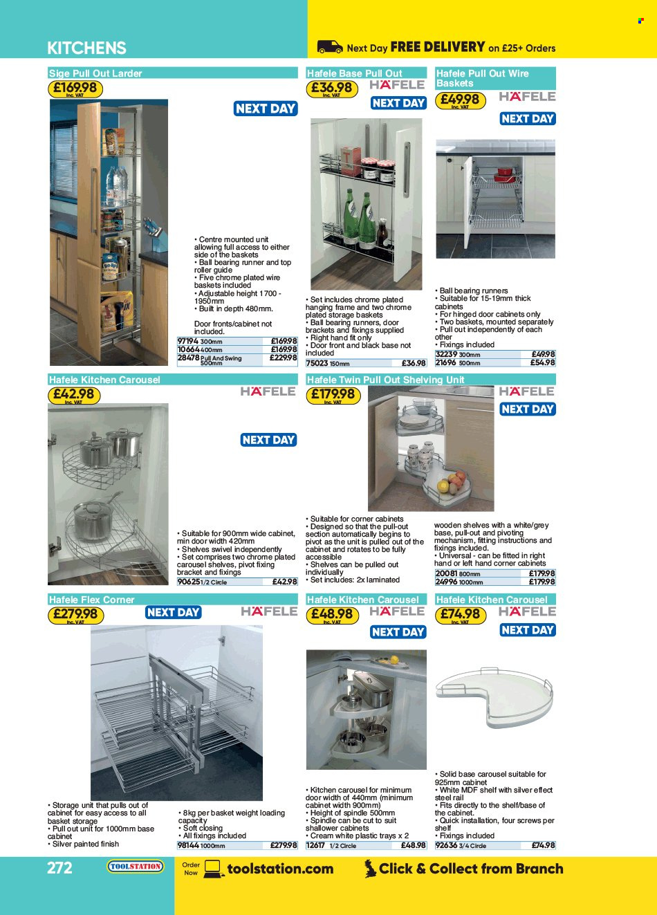thumbnail - Toolstation offer  - Sales products - basket, roller, Hafele, cabinet. Page 272.