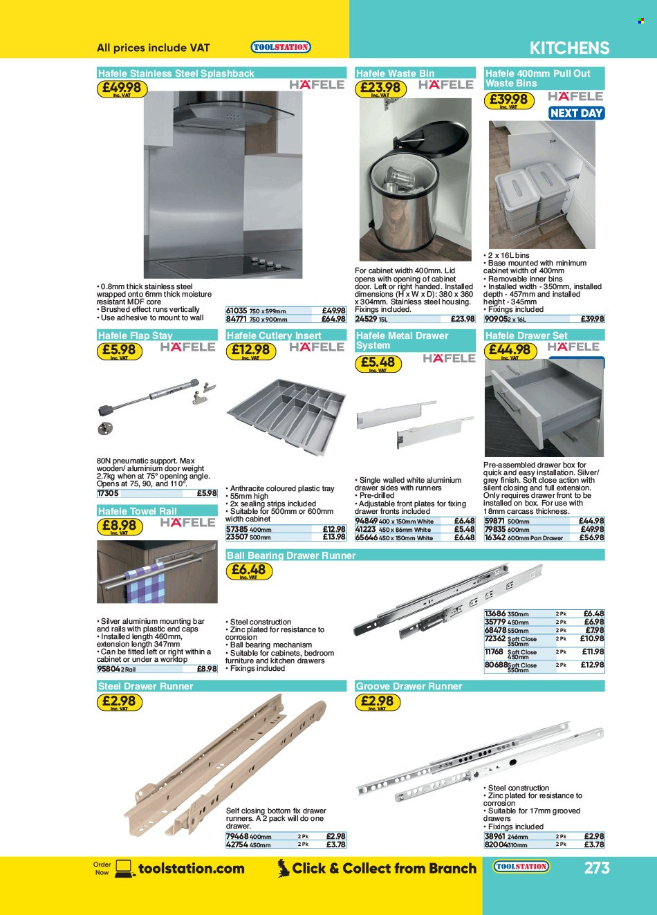 thumbnail - Toolstation offer  - Sales products - towel hanger, aluminium door, Hafele, cabinet. Page 273.