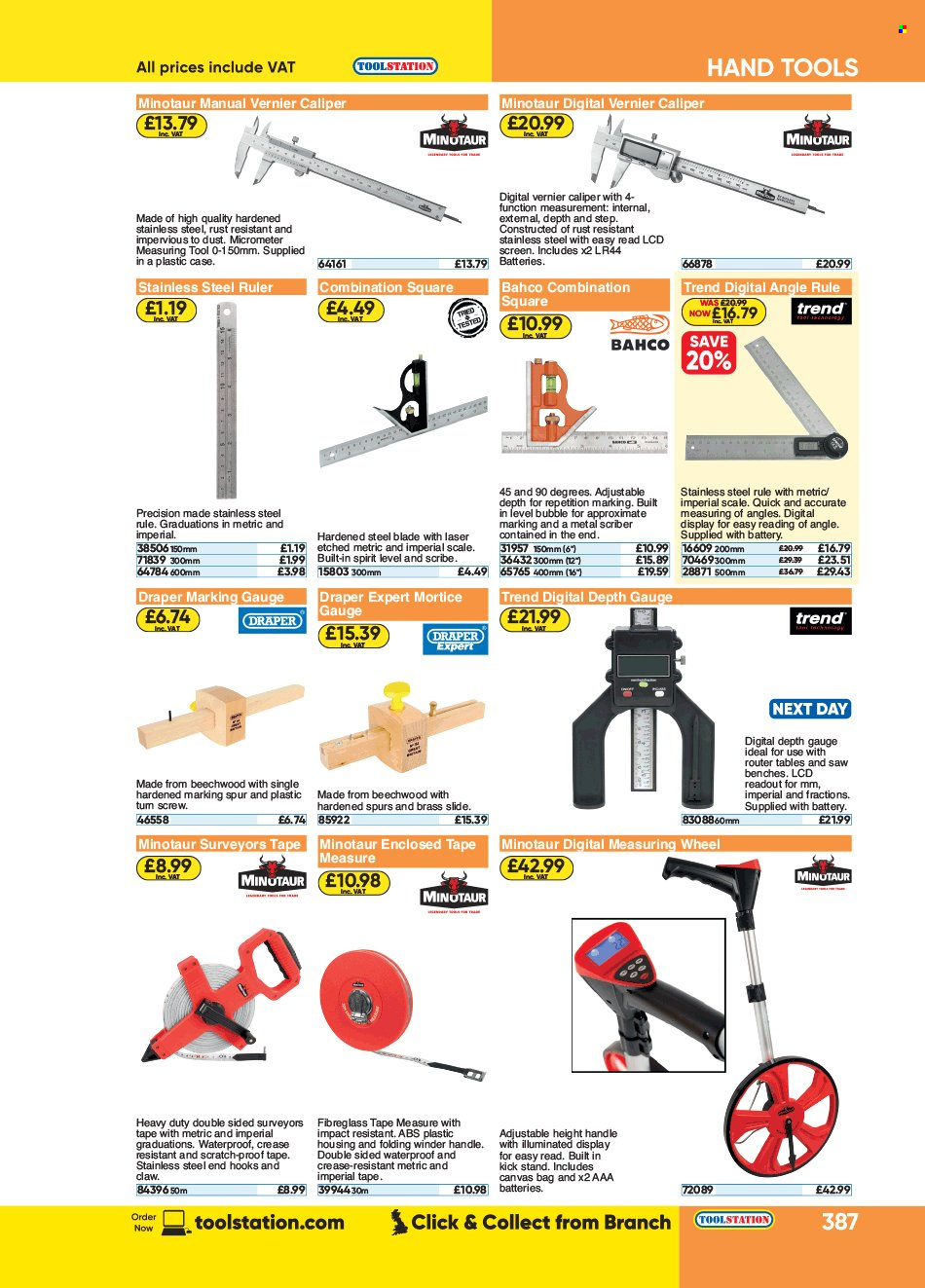 thumbnail - Toolstation offer  - Sales products - saw, hand tools, measuring tape, table. Page 387.