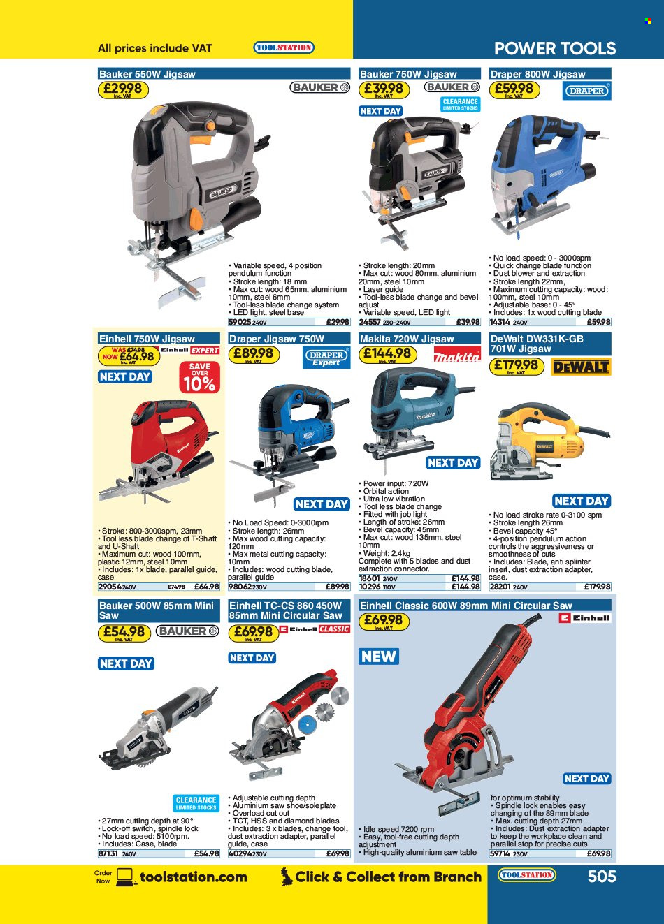 thumbnail - Toolstation offer  - Sales products - DeWALT, power tools, Makita, circular saw, saw, table. Page 505.