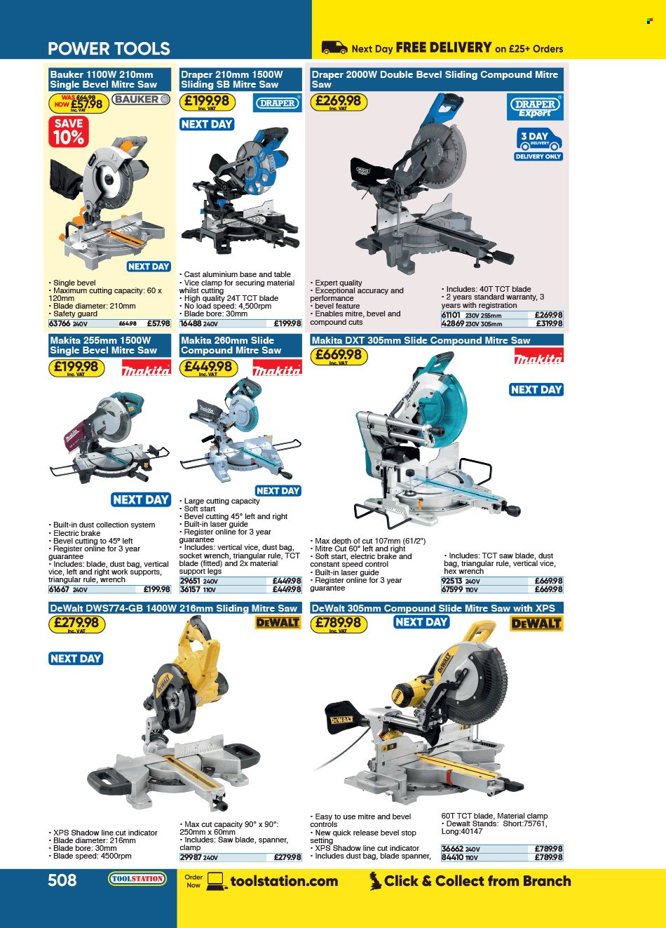 thumbnail - Toolstation offer  - Sales products - DeWALT, power tools, Makita, saw, table. Page 508.