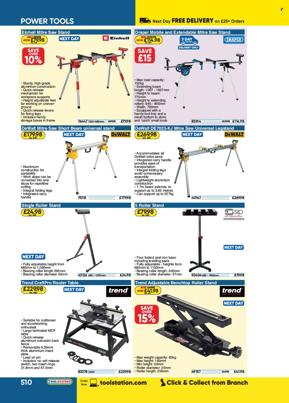 thumbnail - Toolstation offer  - Sales products - roller, DeWALT, saw, table, saw stand. Page 510.