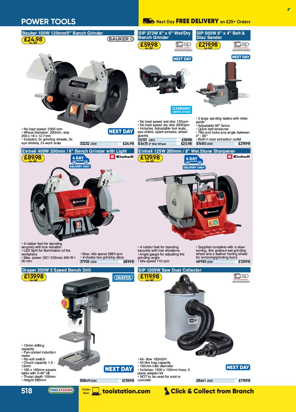 thumbnail - Toolstation offer  - Sales products - drill, power tools, grinder, saw, grinding wheel, belt, table. Page 518.