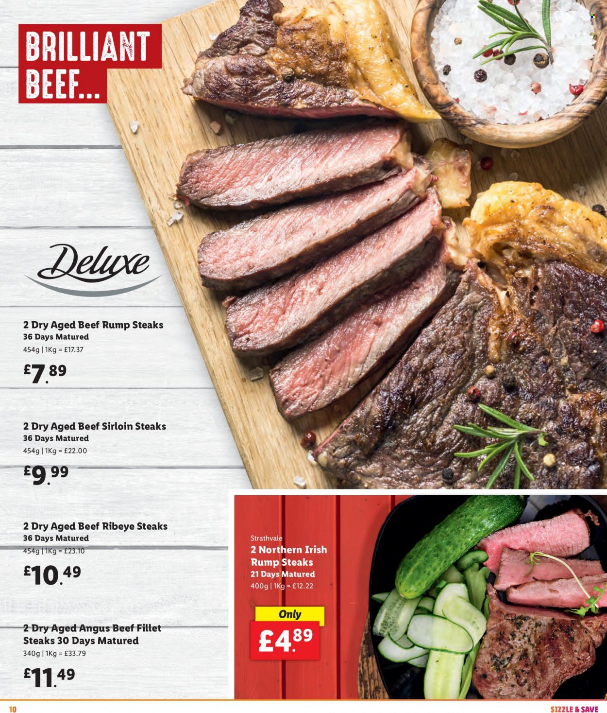 thumbnail - Lidl offer  - Sales products - beef meat, beef sirloin, steak, beef tenderloin, sirloin steak, ribeye steak. Page 10.