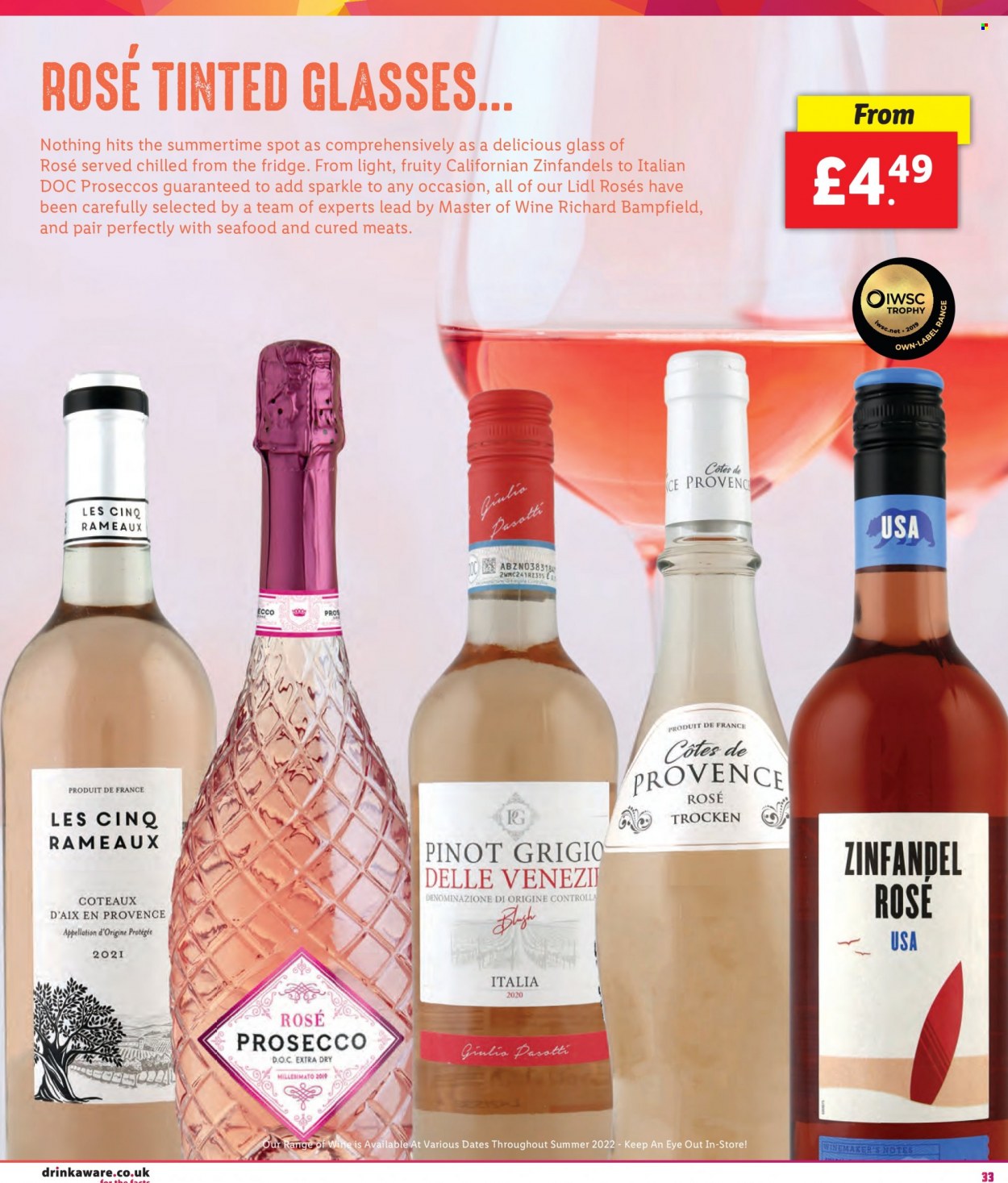 thumbnail - Lidl offer  - Sales products - seafood, red wine, white wine, prosecco, wine, Pinot Grigio, rosé wine. Page 33.