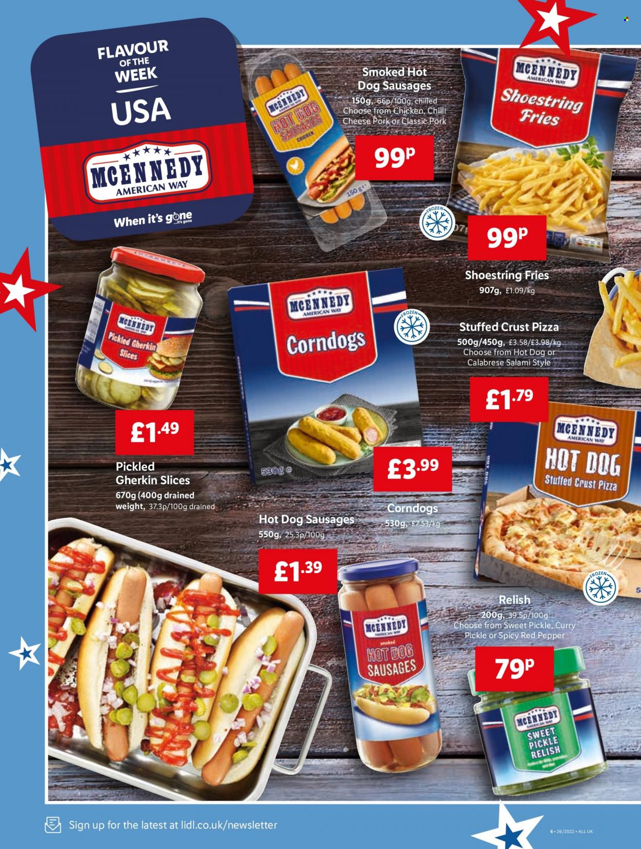 thumbnail - Lidl offer  - 30/06/2022 - 06/07/2022 - Sales products - hot dog, pizza, salami, sausage, potato fries. Page 6.