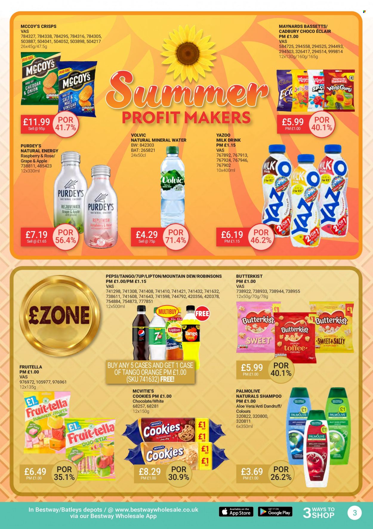 thumbnail - Bestway offer  - 24/06/2022 - 21/07/2022 - Sales products - oranges, milk, cookies, chocolate, Cadbury, Mountain Dew, Pepsi, Lipton, 7UP, Volvic, mineral water, wine, rosé wine, shampoo, Palmolive. Page 3.