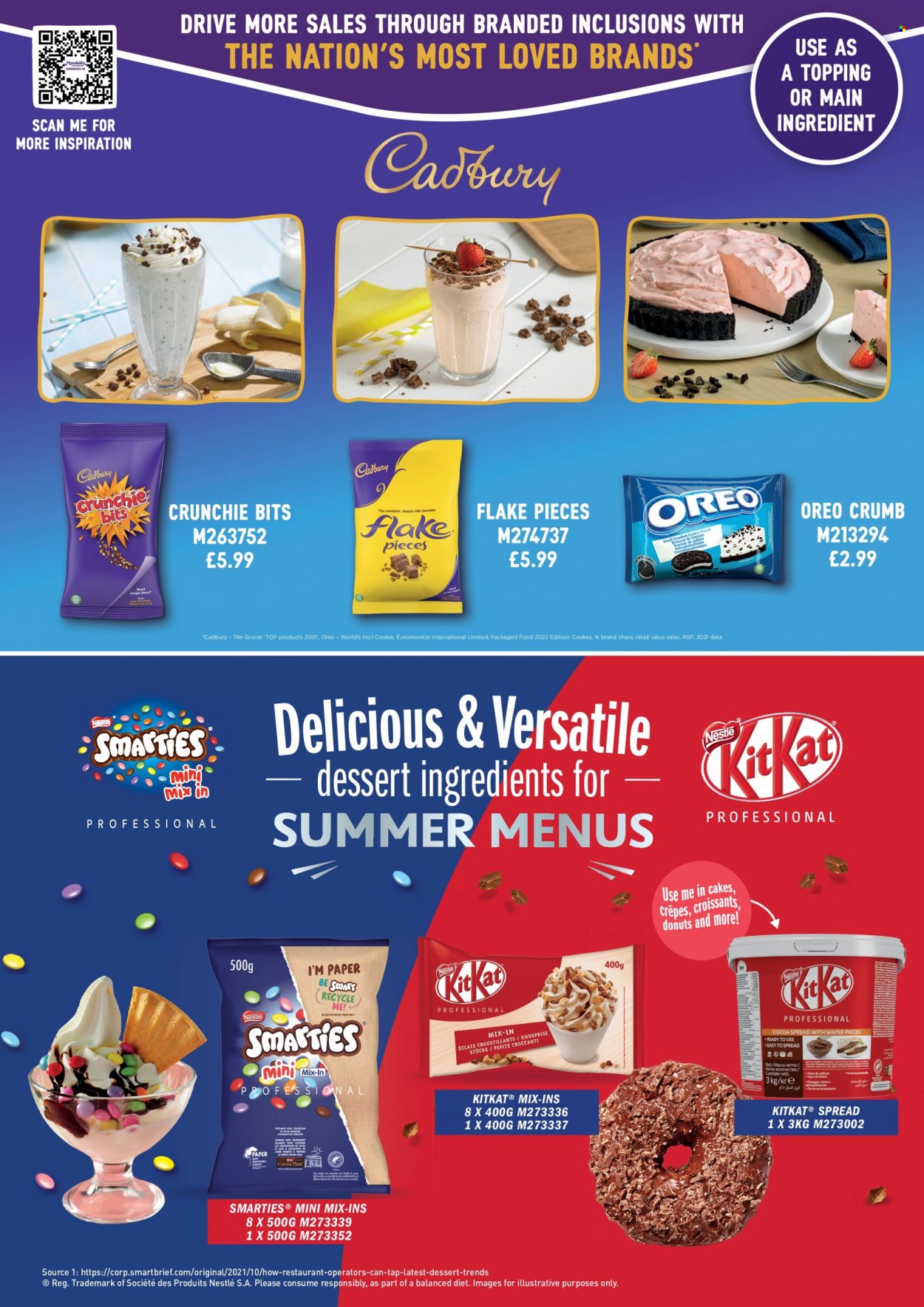 thumbnail - Makro offer  - 28/06/2022 - 31/08/2022 - Sales products - croissant, cake, donut, Oreo, biscuit, milk chocolate, Nestlé, wafers, chocolate, Smarties, Cadbury, KitKat, topping, paper. Page 40.