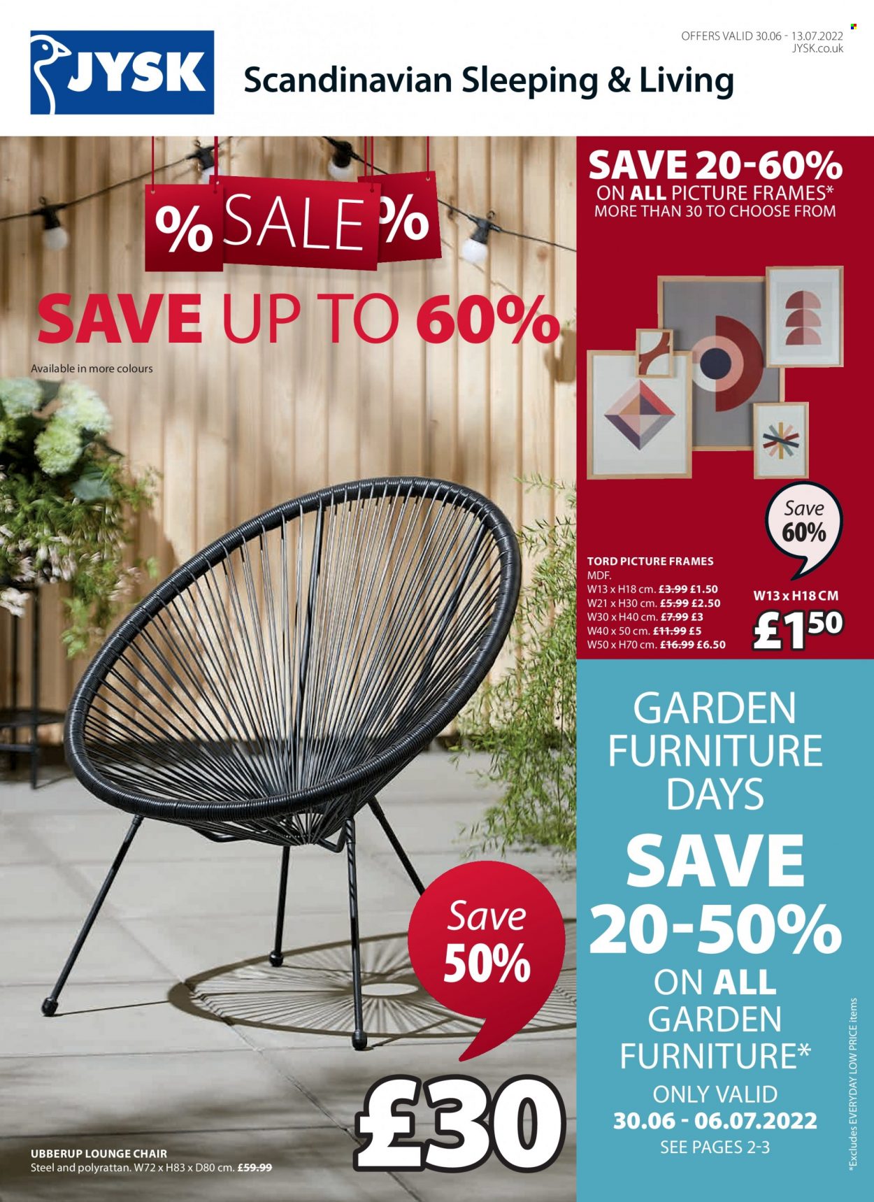 thumbnail - JYSK offer  - 30/06/2022 - 13/07/2022 - Sales products - chair, lounge, garden furniture, picture frame. Page 1.