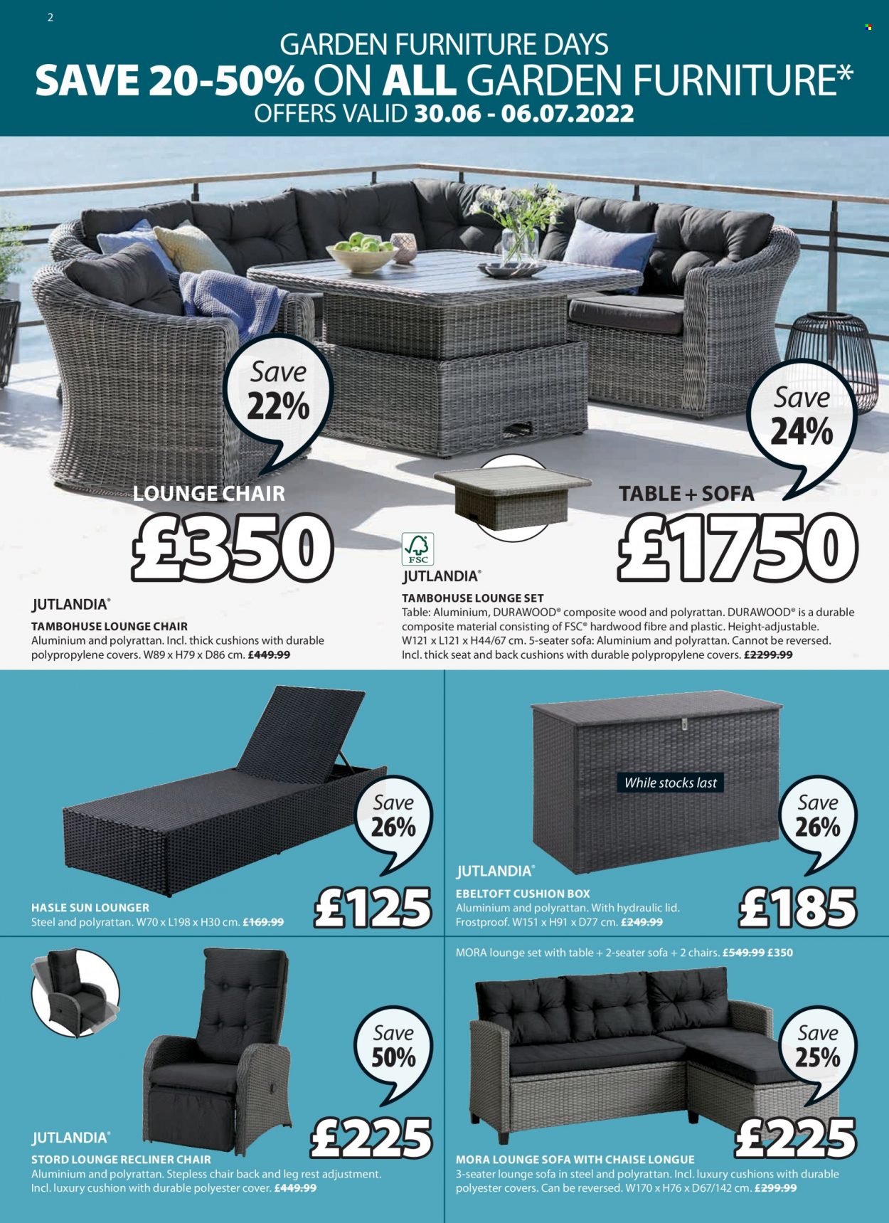 thumbnail - JYSK offer  - 30/06/2022 - 13/07/2022 - Sales products - table, chair, sofa, recliner chair, sofa with chaise longue, chaise longue, lounge, garden furniture, cushion, lid. Page 2.
