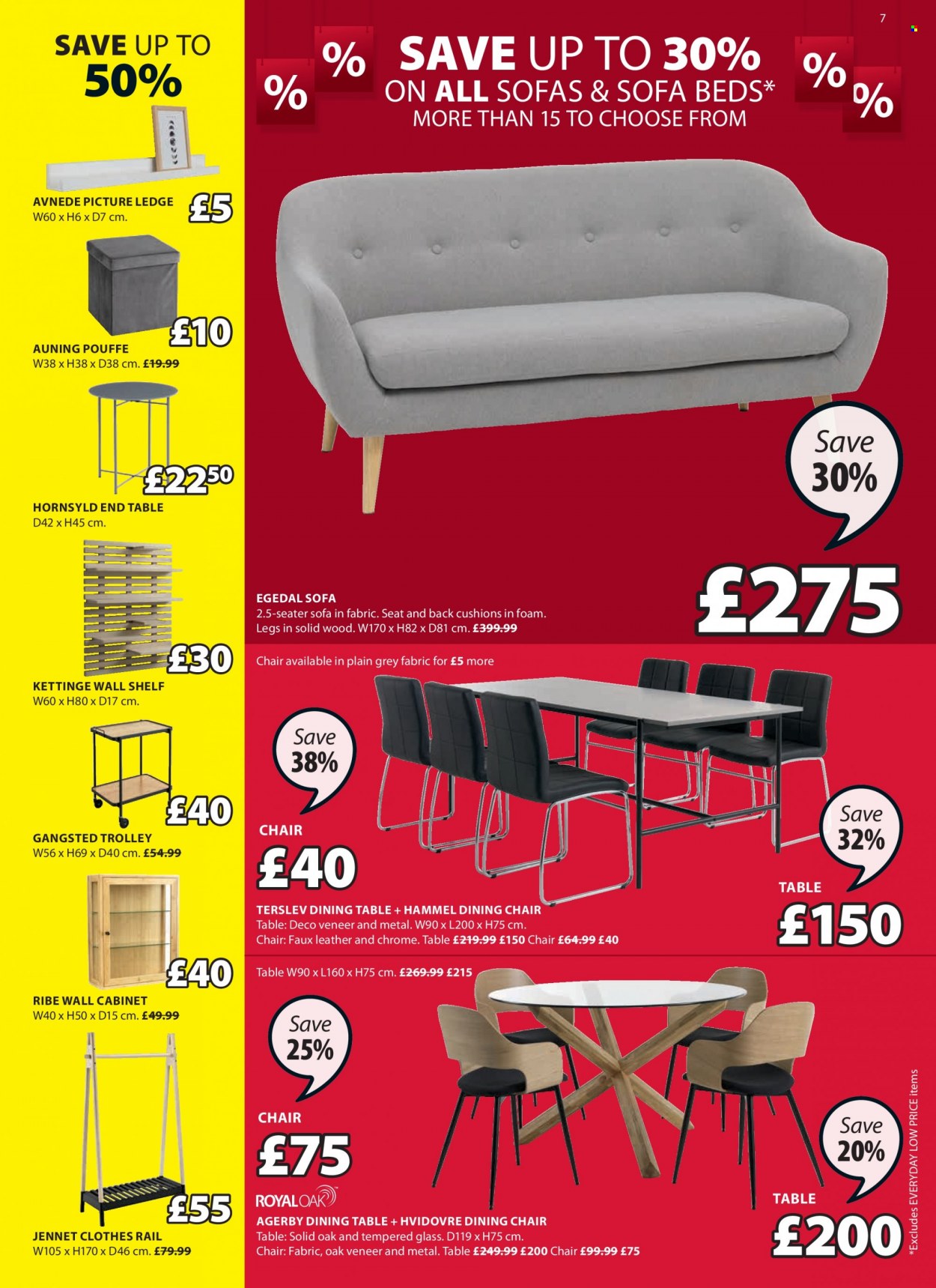 thumbnail - JYSK offer  - 30/06/2022 - 13/07/2022 - Sales products - cabinet, trolley, wall cabinet, dining table, chair, dining chair, sofa, pouffe, end table, wall shelf, bed, clothes rail, cushion, chair pad. Page 7.