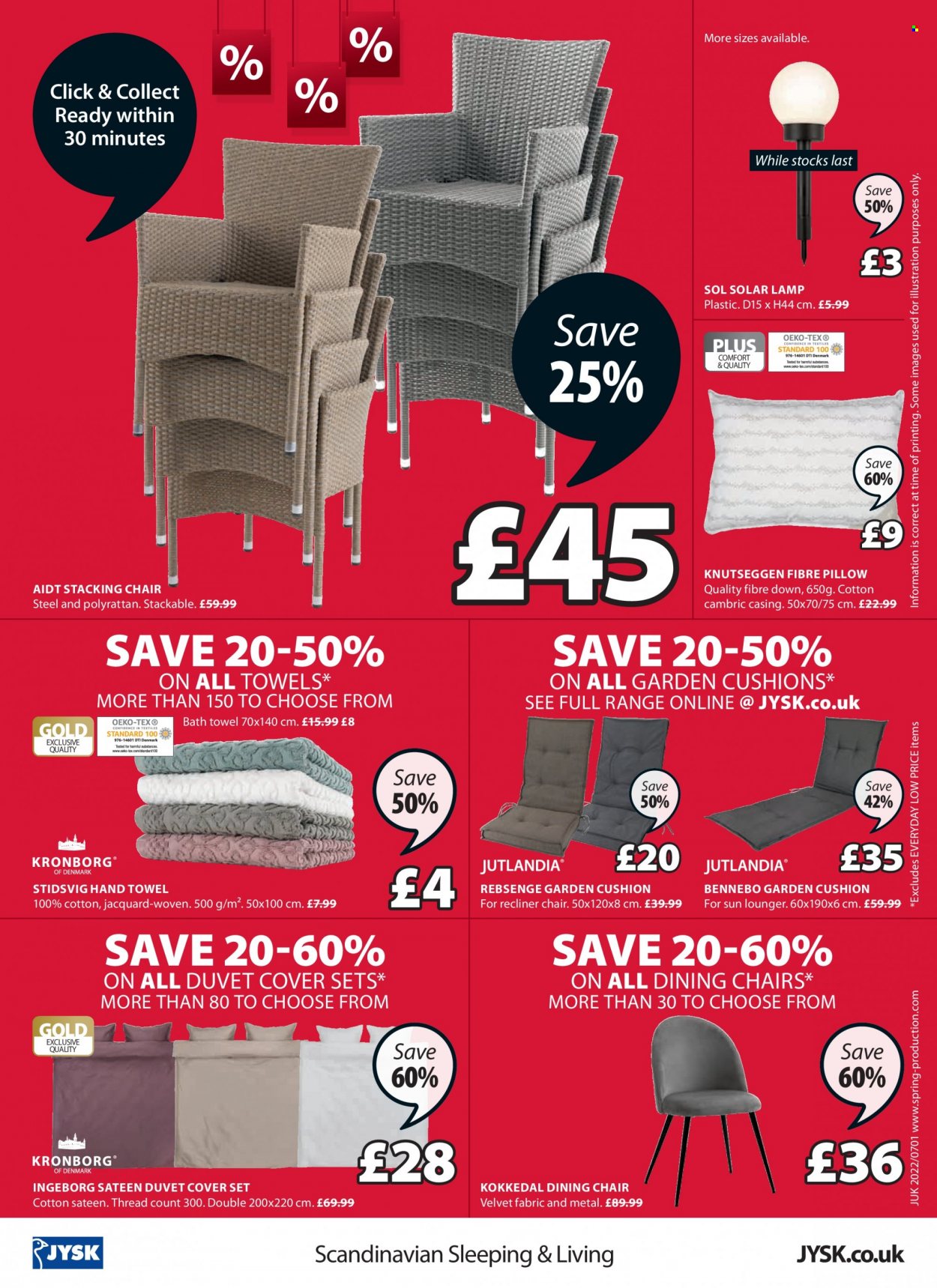 thumbnail - JYSK offer  - 30/06/2022 - 13/07/2022 - Sales products - chair, dining chair, recliner chair, cushion, chair pad, duvet, pillow, quilt cover set, bath towel, towel, hand towel, lamp. Page 16.