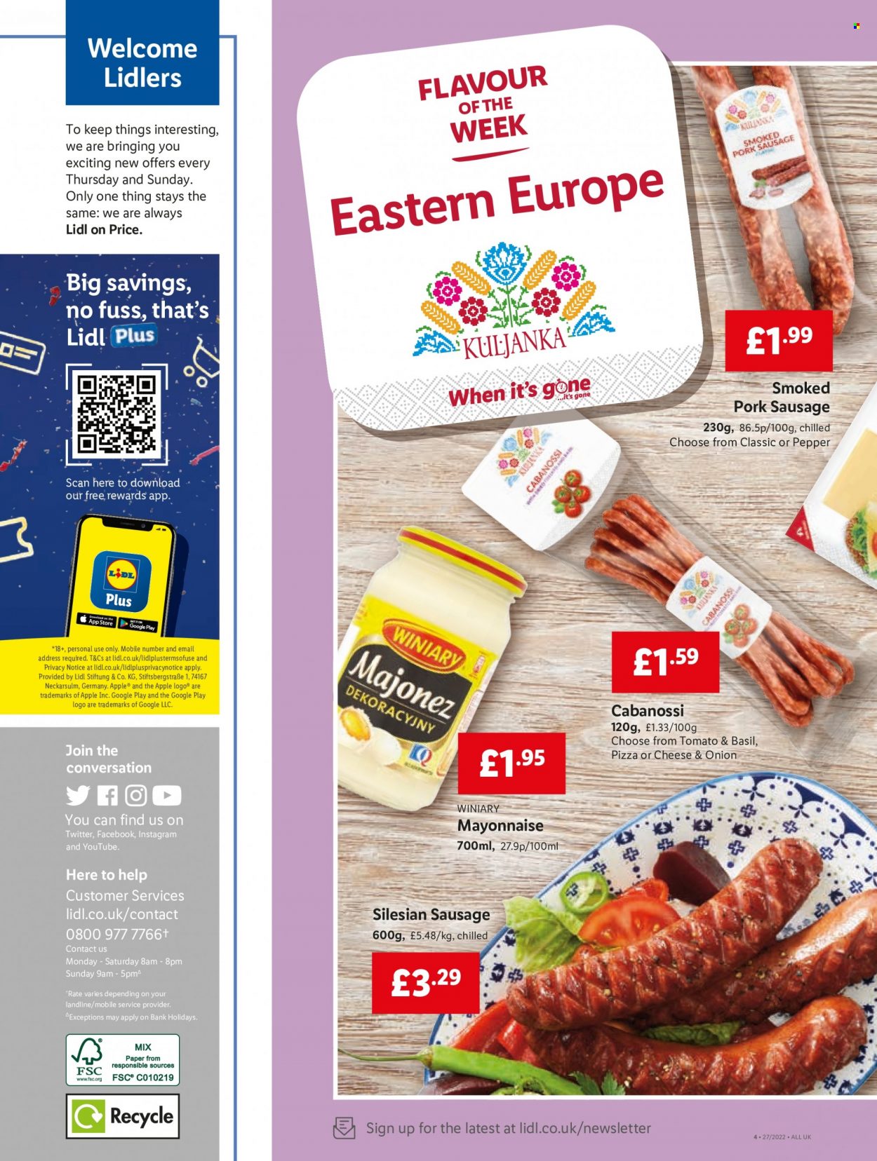 thumbnail - Lidl offer  - 07/07/2022 - 13/07/2022 - Sales products - pizza, sausage, pork sausage, cabanossi, mayonnaise. Page 6.