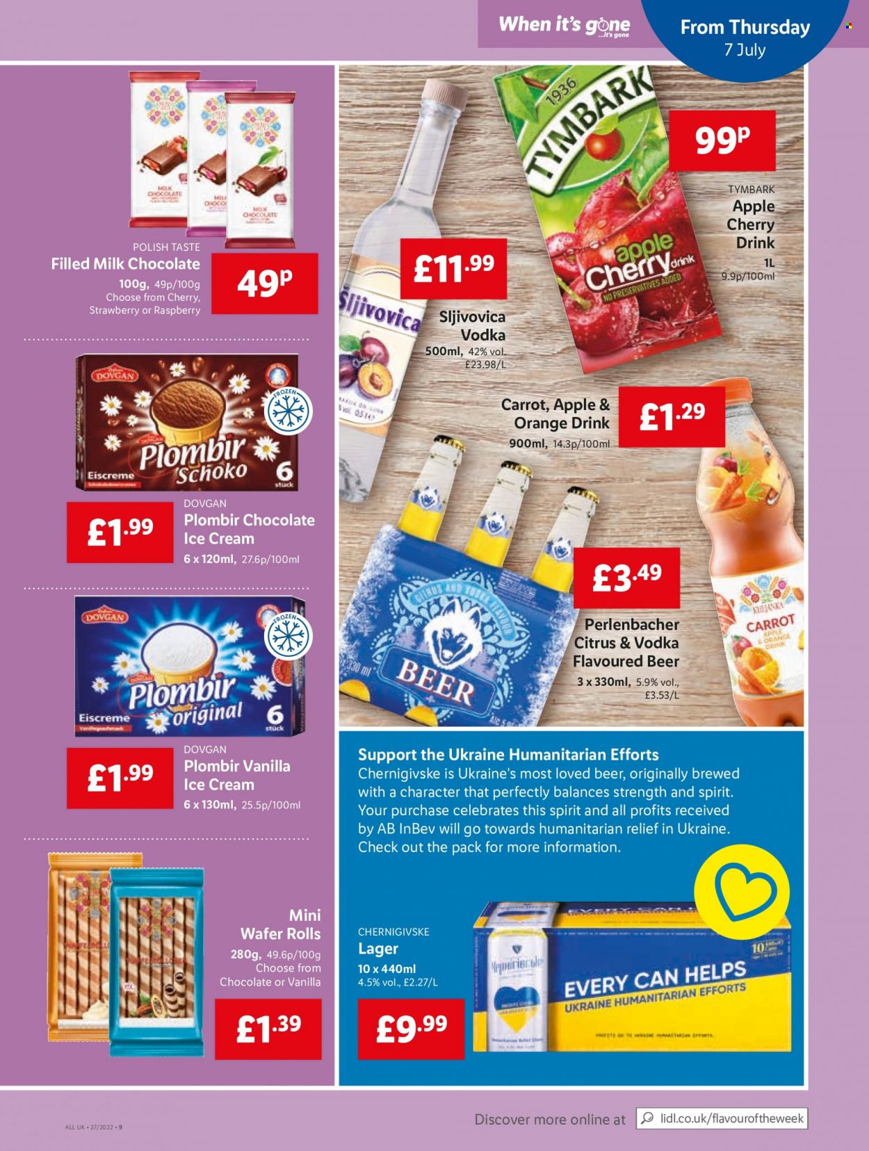 thumbnail - Lidl offer  - 07/07/2022 - 13/07/2022 - Sales products - Perlenbacher, beer, Lager, ice cream, milk chocolate, wafers, vodka, polish. Page 11.