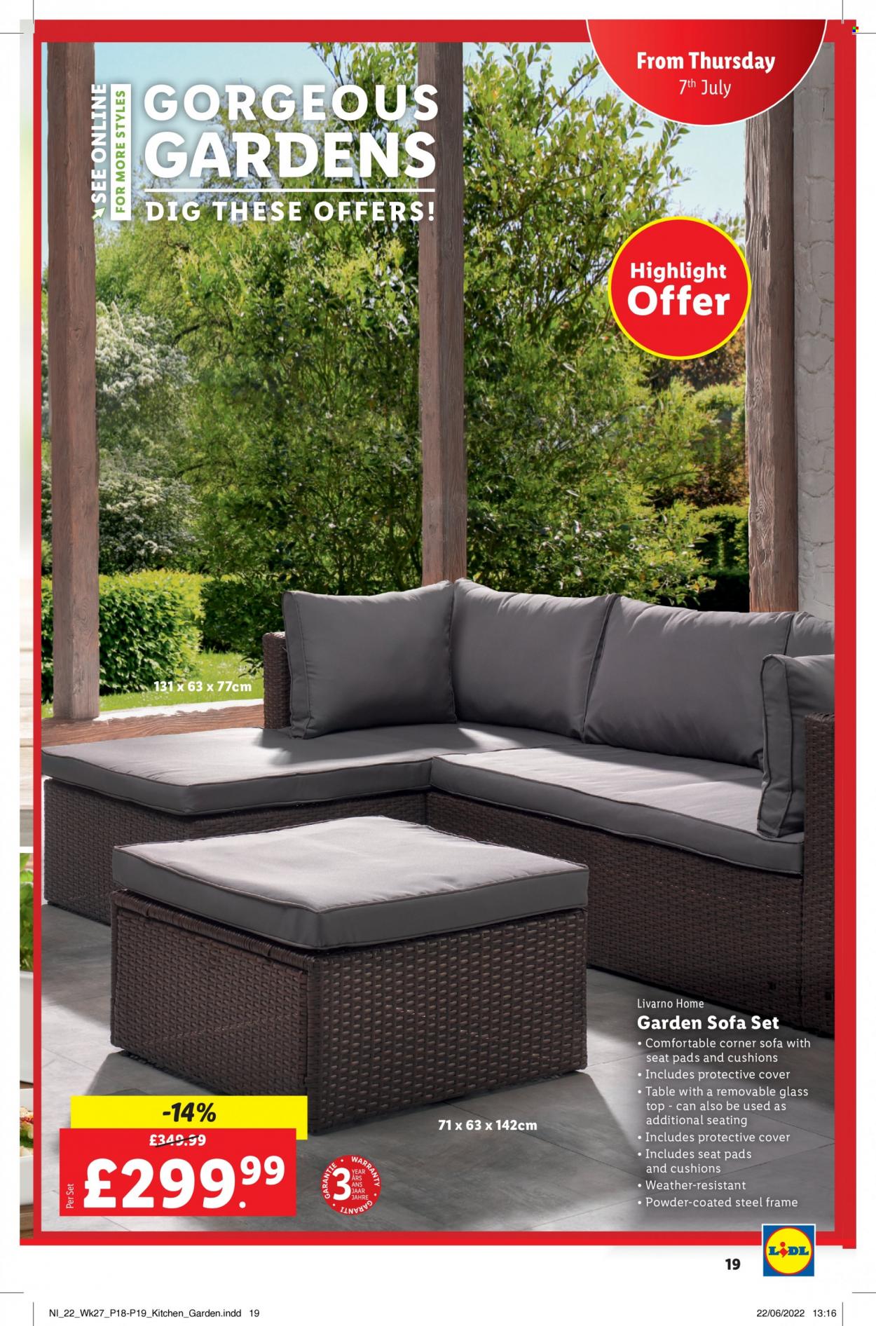 thumbnail - Lidl offer  - 07/07/2022 - 13/07/2022 - Sales products - table, corner sofa, sofa, cushion, chair pad. Page 19.